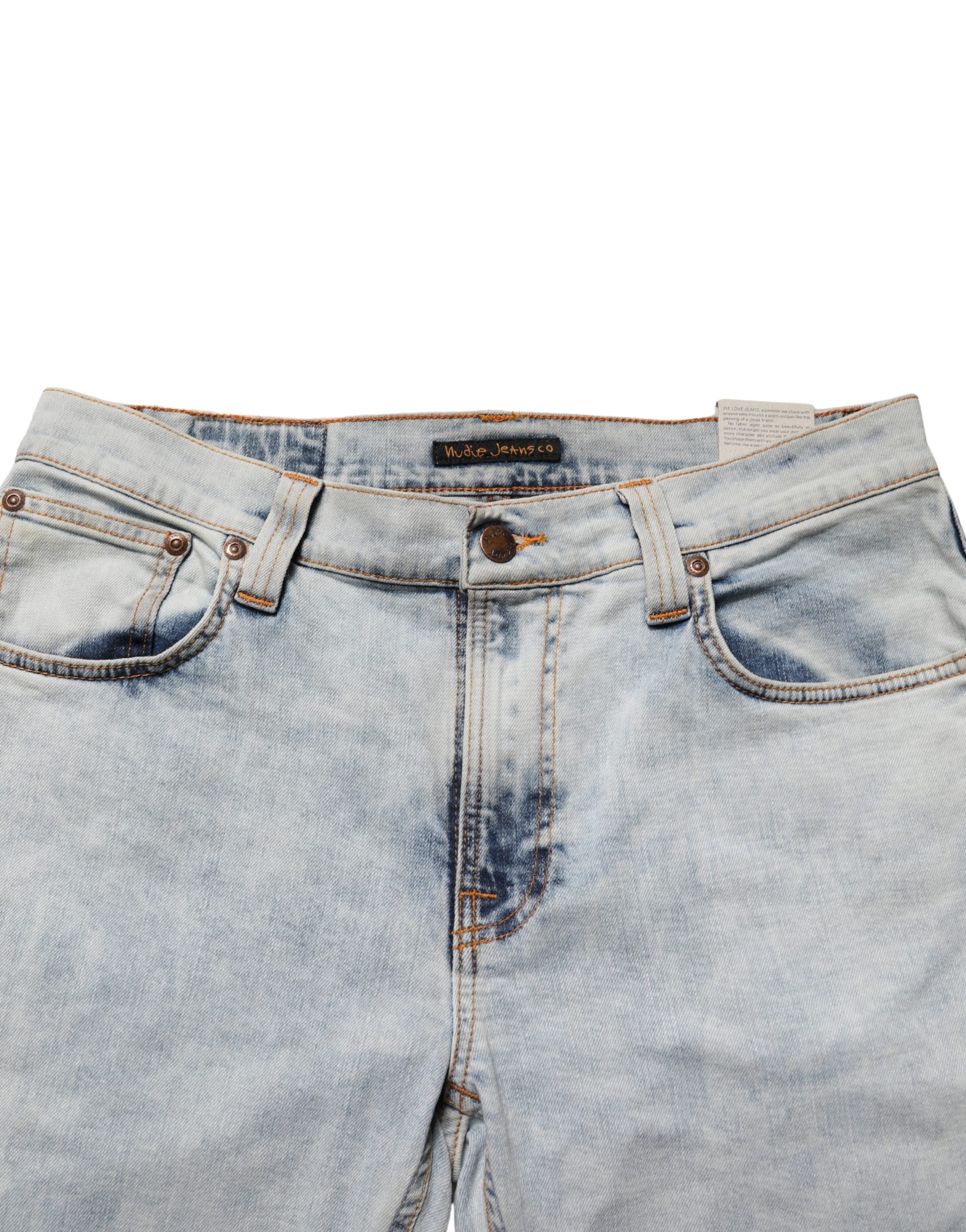 Nudie Jeans Light Blue Cotton Stretch Skinny Fit Men Denim Trouser JEANS