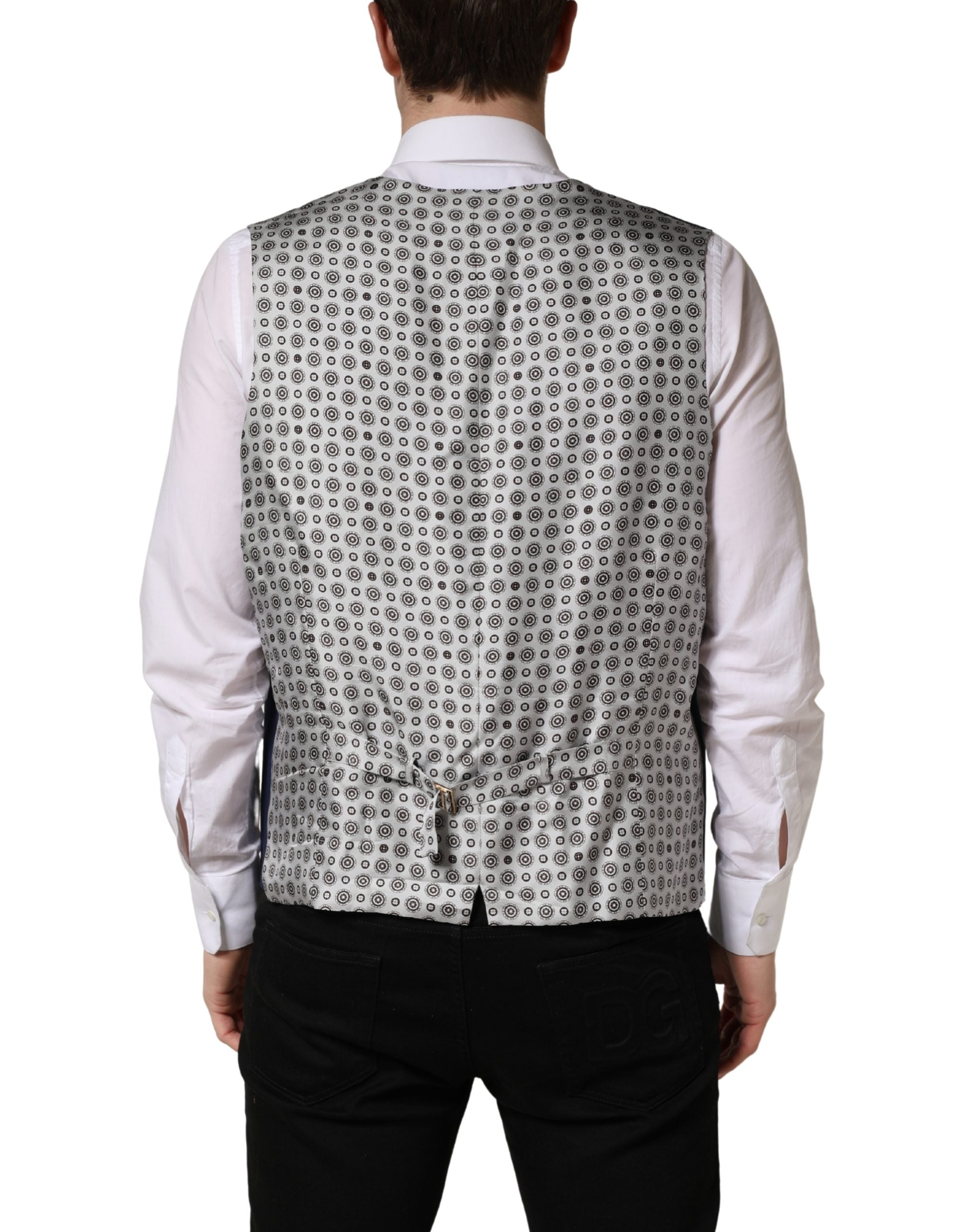 Dolce & Gabbana Navy Blue Wool Dress Formal Waistcoat Vest