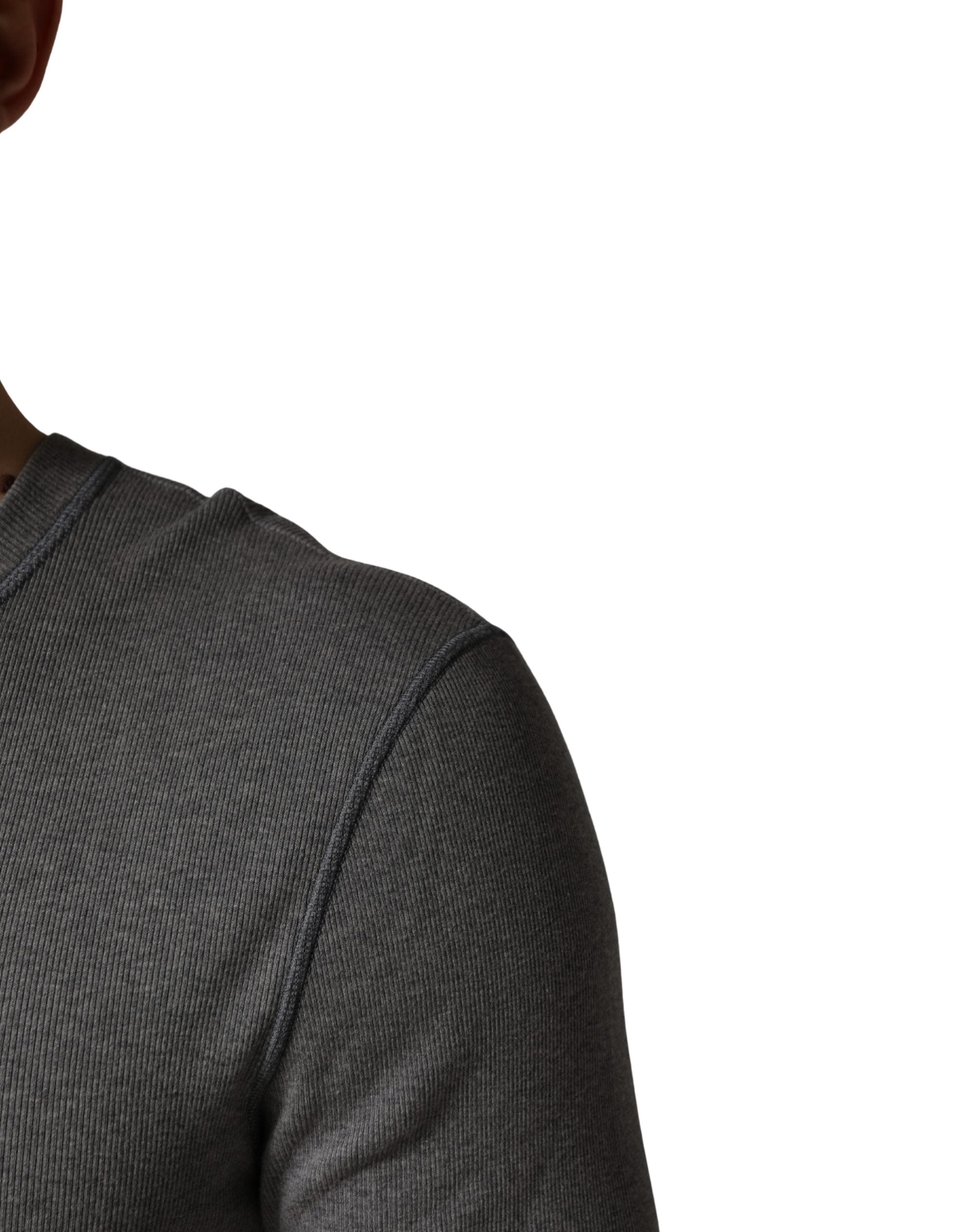 Dolce & Gabbana Gray Ribbed Cotton Long-Sleeve Henley  T-shirt