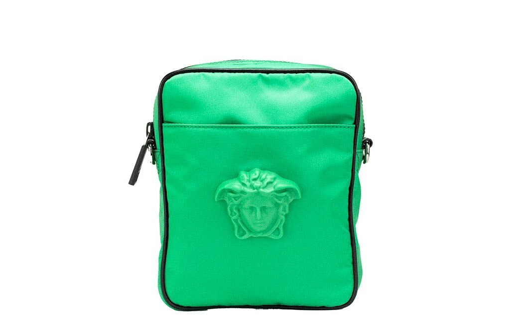 Versace Small Bright Green Nylon Fabric Medusa Crossbody Messenger Bag Purse - PreLoved & Luxe
