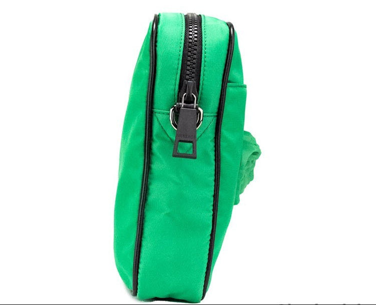 Versace Small Bright Green Nylon Fabric Medusa Crossbody Messenger Bag Purse - PreLoved & Luxe