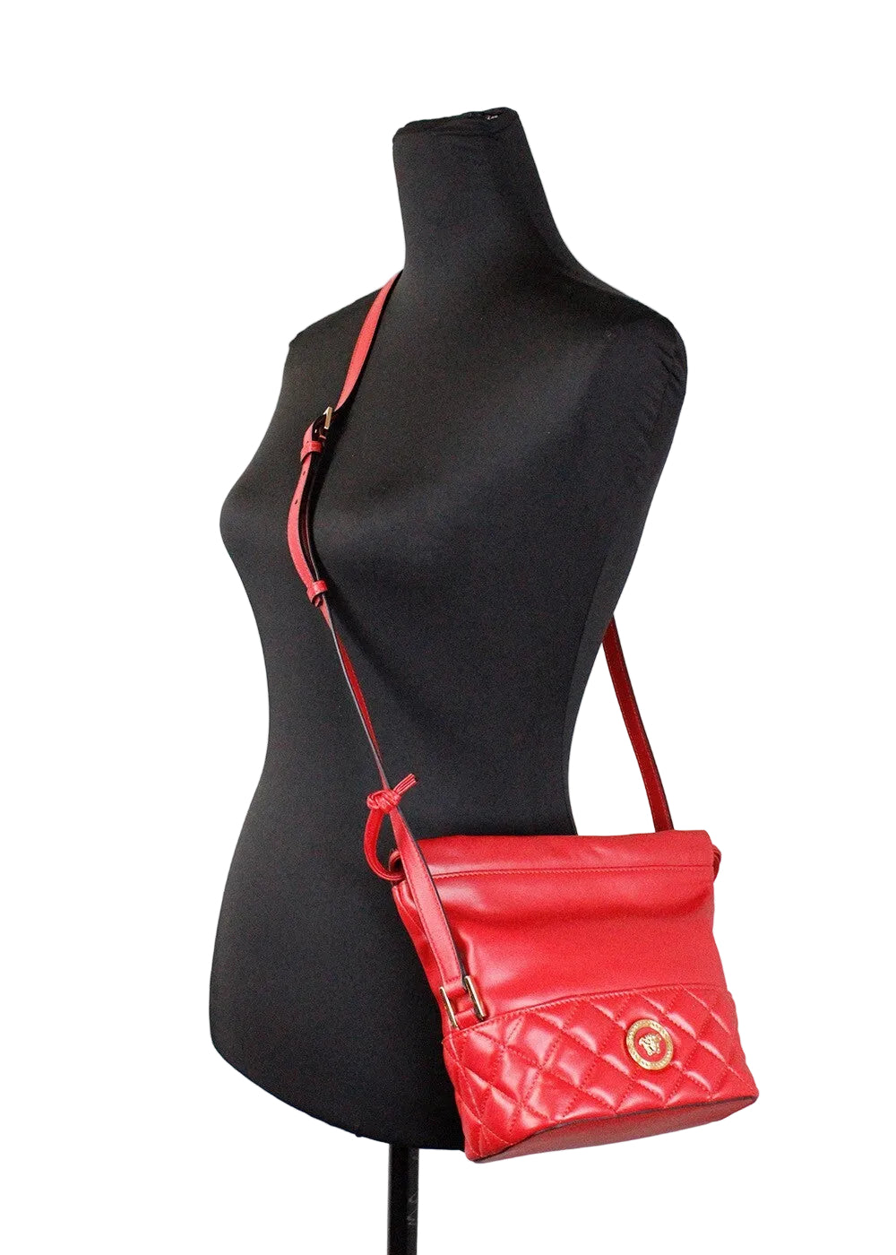 Versace Red Quilted Leather Drawstring Shoulder Bag Bucket Crossbody Handbag - PreLoved & Luxe