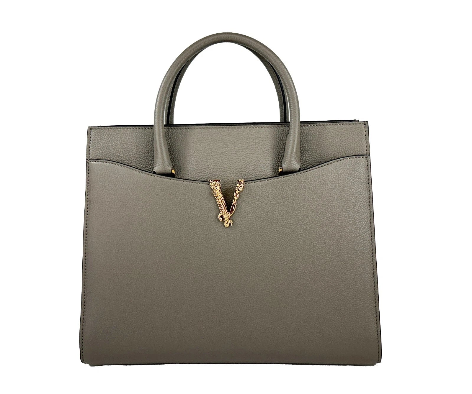 Versace Virtus Large Leather Top Handle Satchel Bag Tote Gray - PreLoved & Luxe
