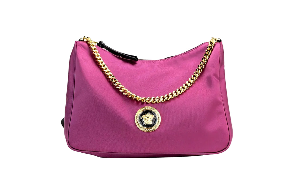 Versace Small Dahlia Nylon Fabric Medusa Pendant Crossbody Shoulder Purse Bag - PreLoved & Luxe