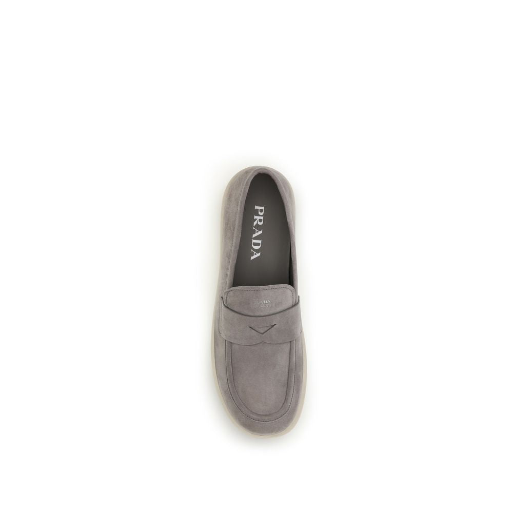 Prada Gray Leather Slip-On Loafers