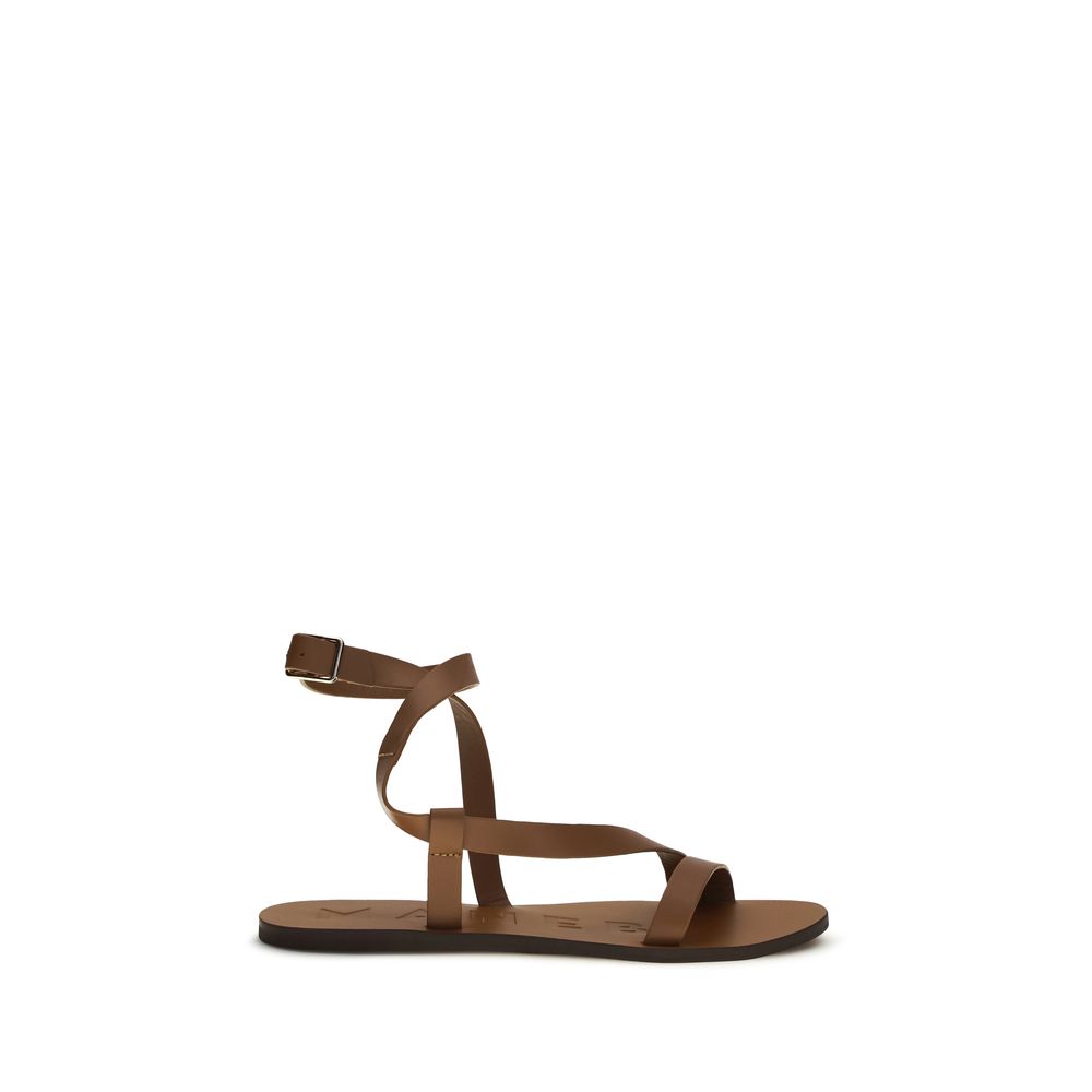 Manebi Brown Leather Flat Sandals