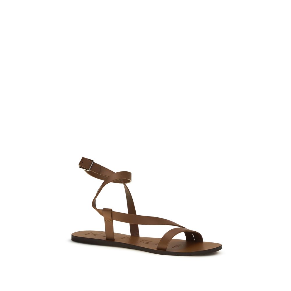 Manebi Brown Leather Flat Sandals