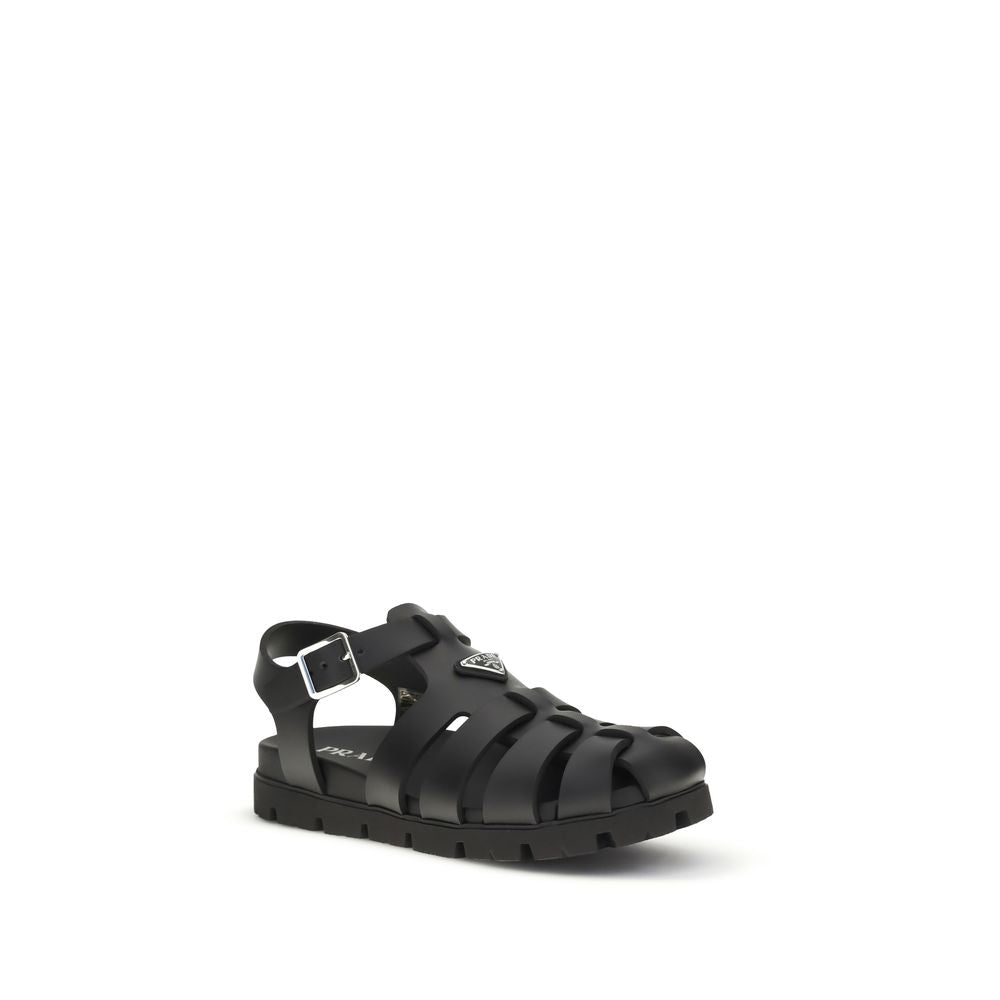 Prada Black Leather Flat Sandals