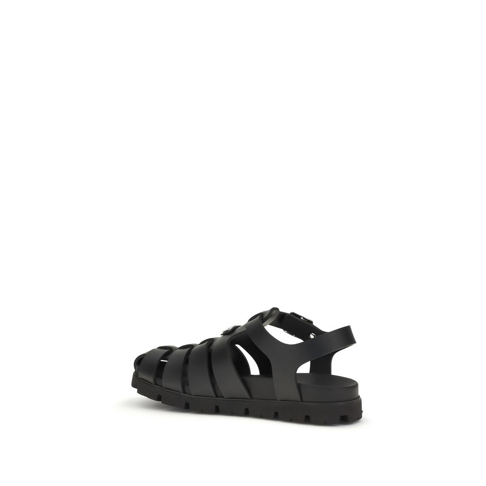 Prada Black Leather Flat Sandals