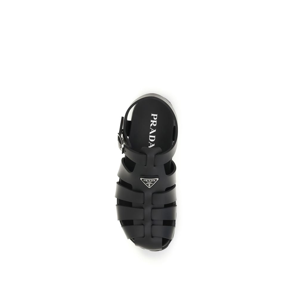 Prada Black Leather Flat Sandals