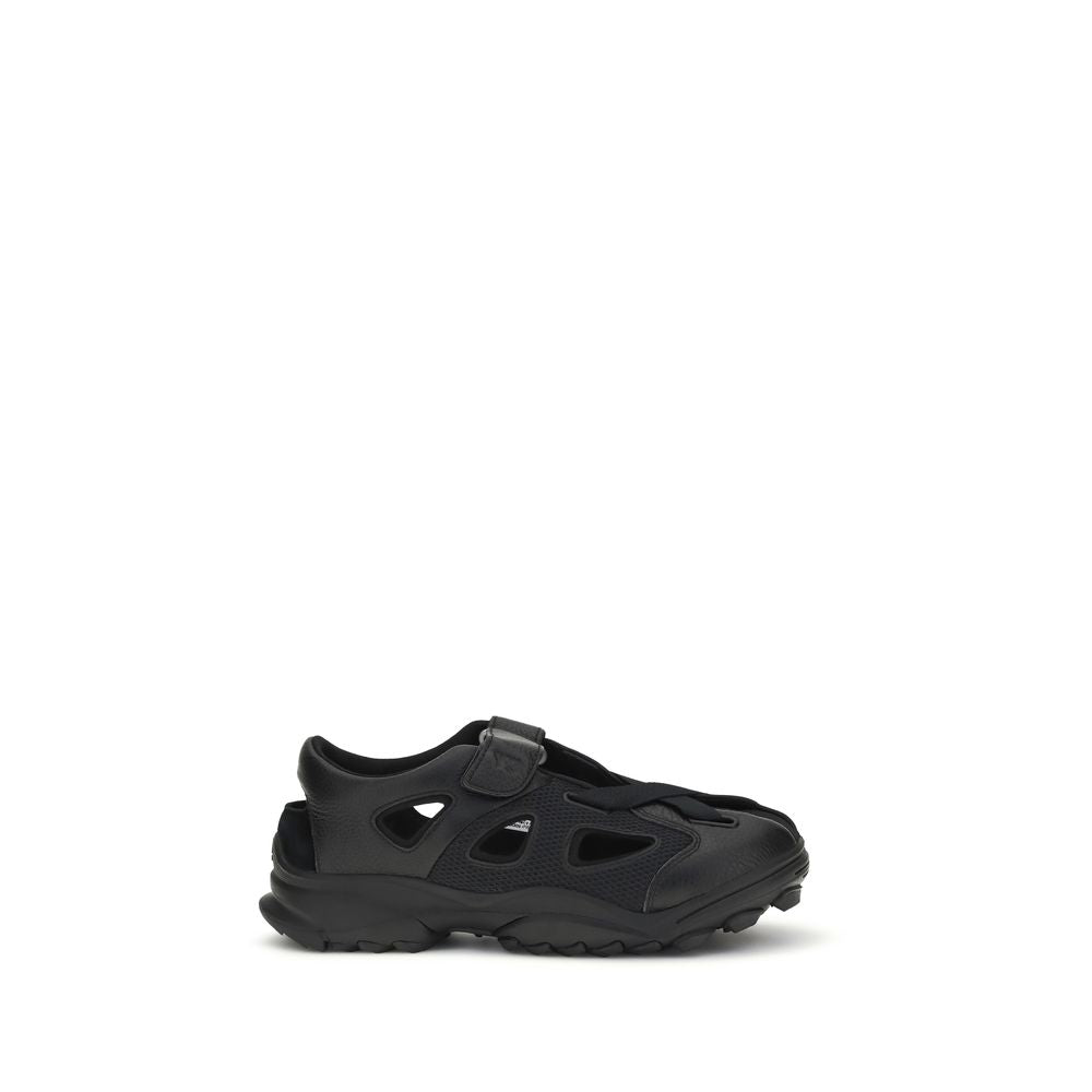 Y-3 Black Leather Flat Sandals
