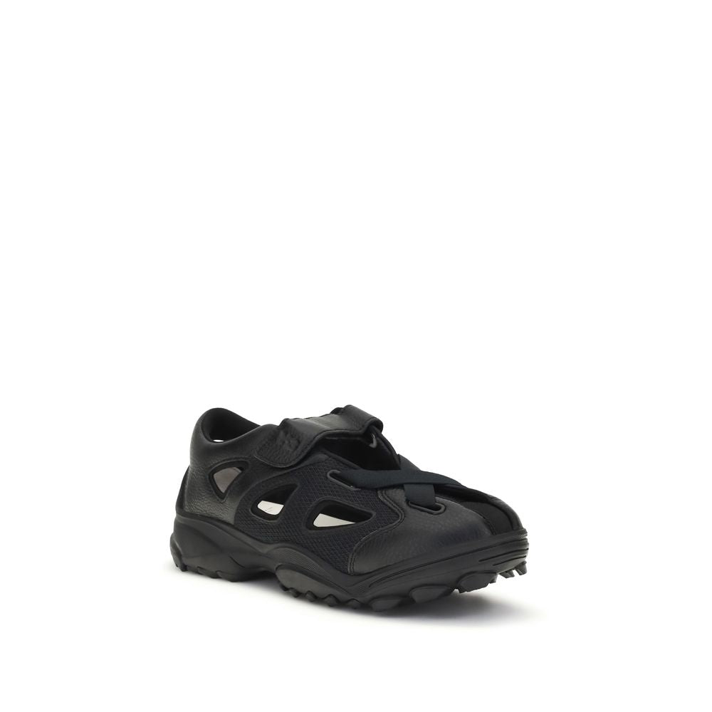 Y-3 Black Leather Flat Sandals