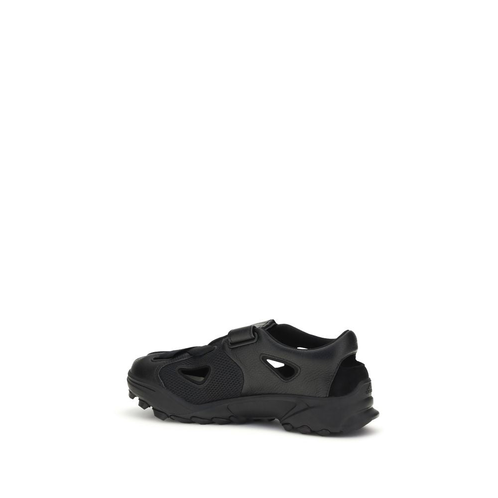 Y-3 Black Leather Flat Sandals
