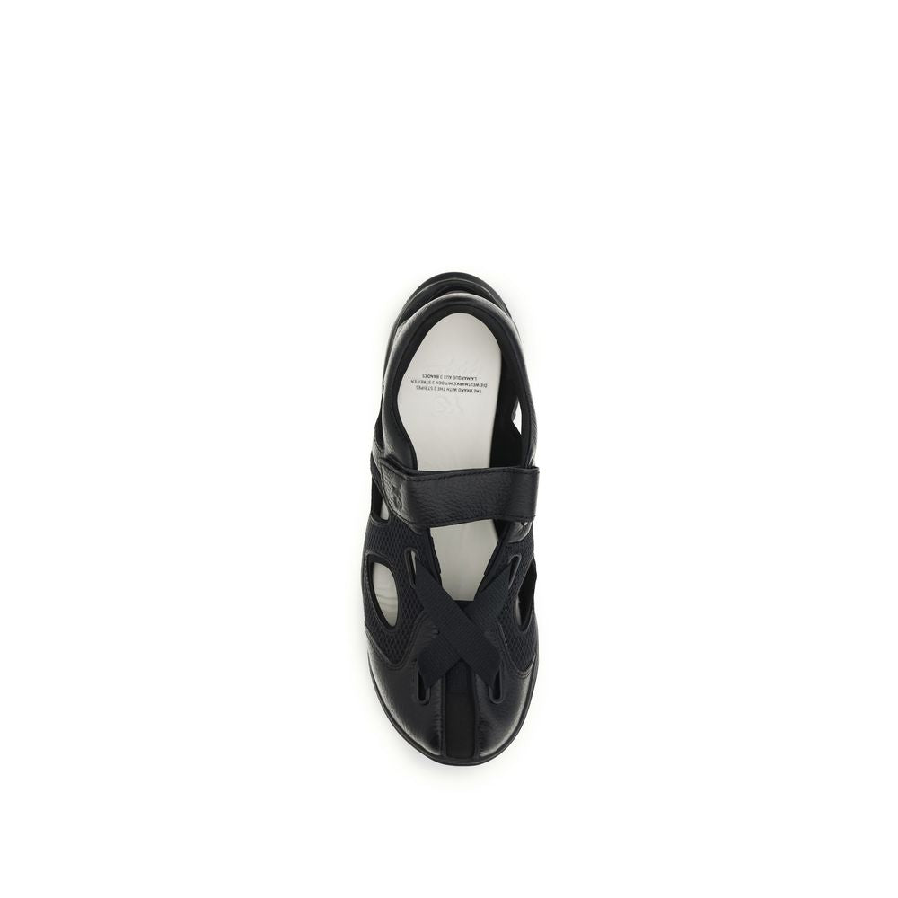Y-3 Black Leather Flat Sandals