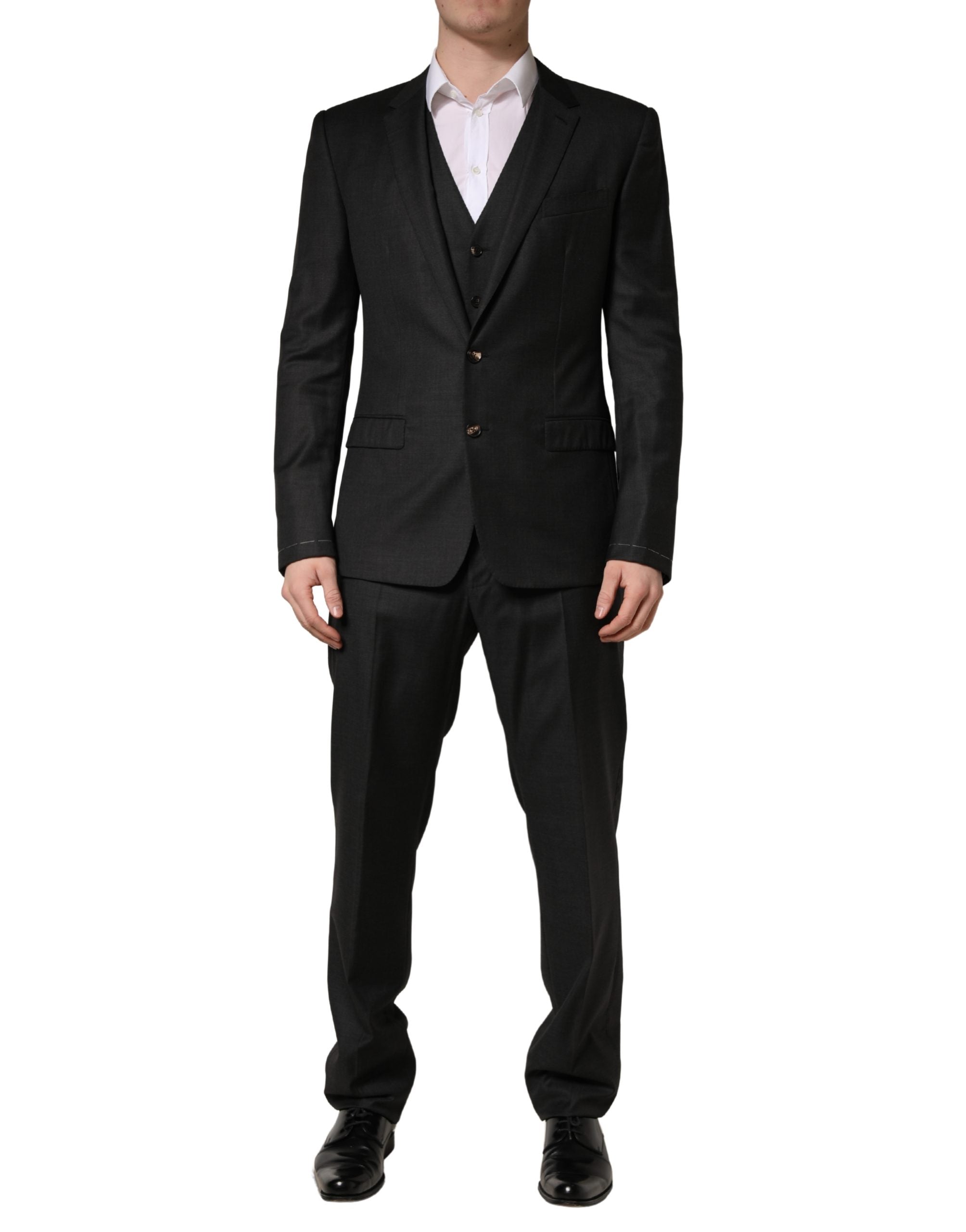 Dolce & Gabbana Dark Gray Wool Slim Fit Formal 3 Piece Men Suit