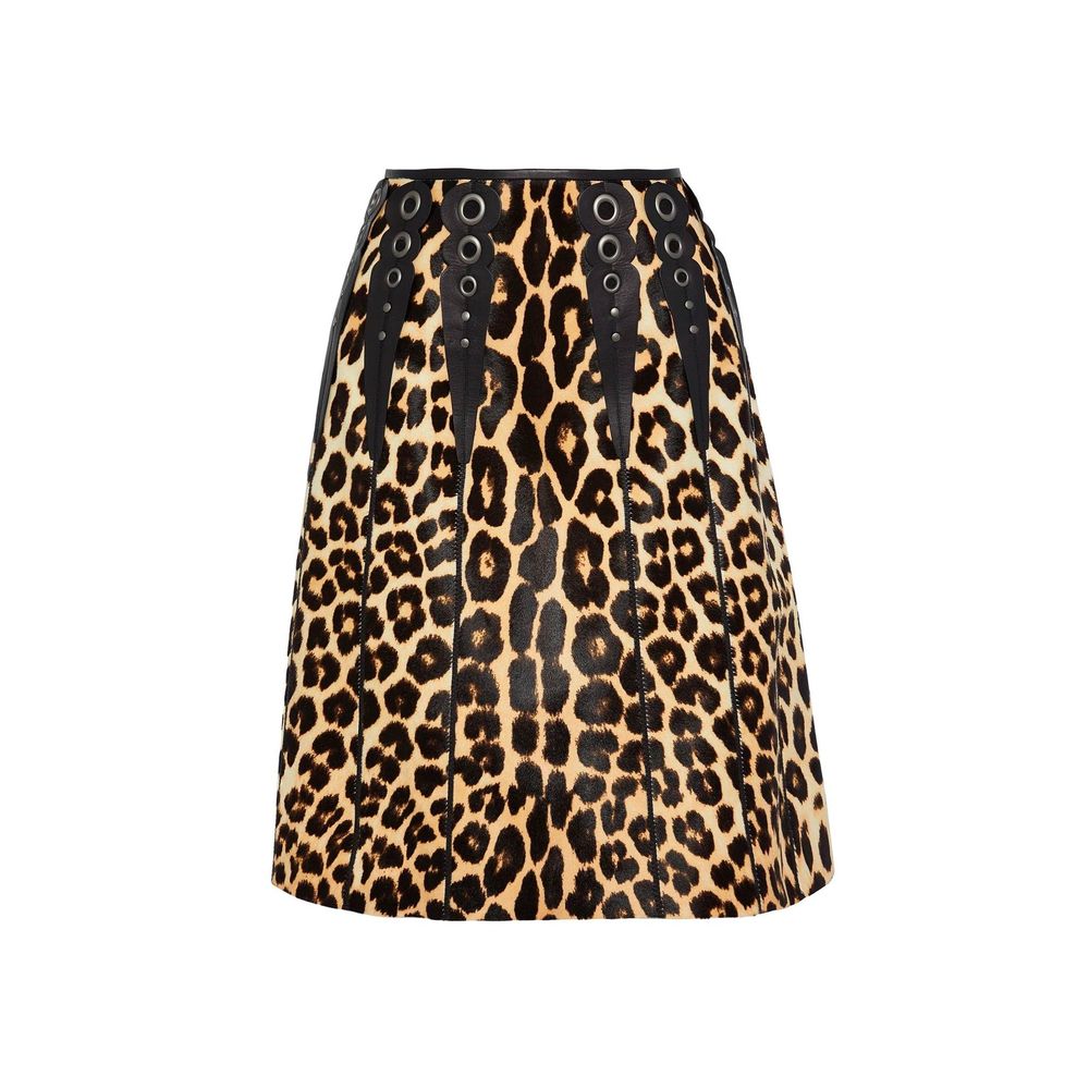 Bottega Veneta Leopard Printed Leather Flared Midi Skirt