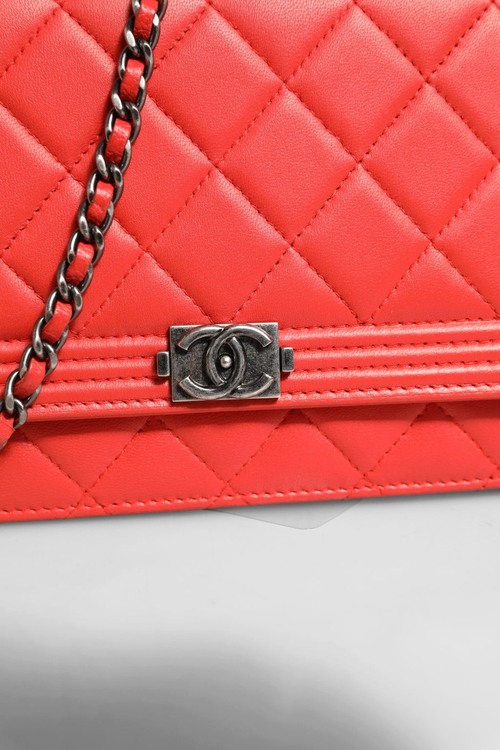 Chanel Red Leather Boy Wallet on Chain