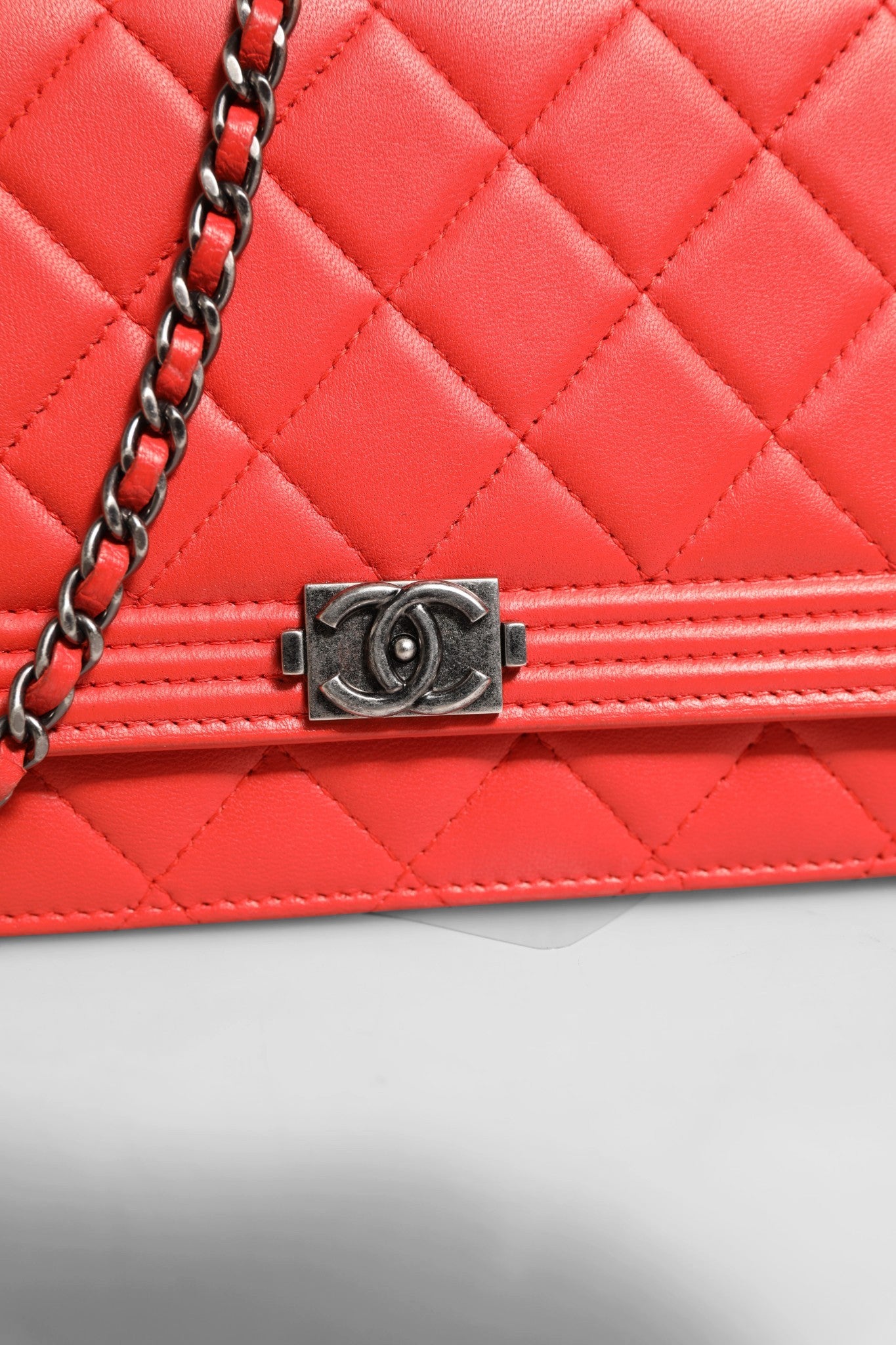 Chanel Red Leather Boy Wallet on Chain