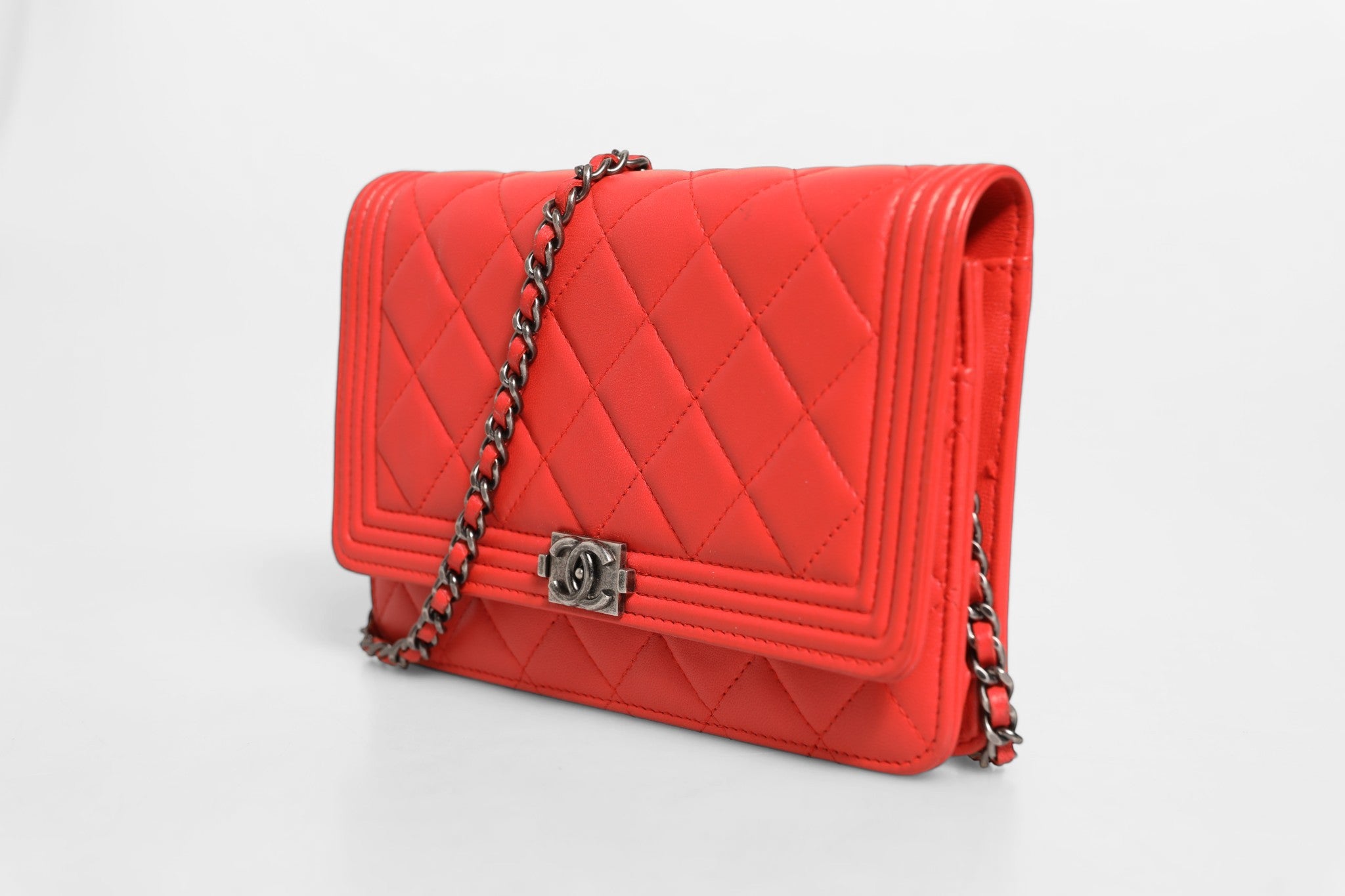 Chanel Red Leather Boy Wallet on Chain
