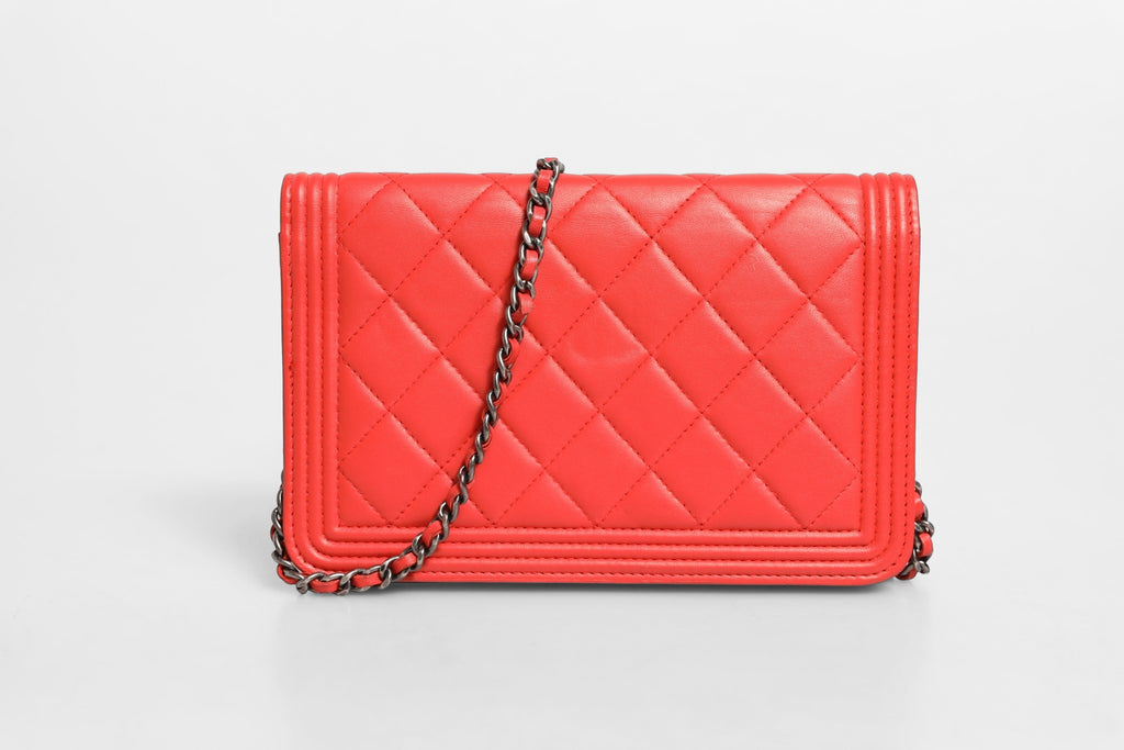 Chanel Red Leather Boy Wallet on Chain