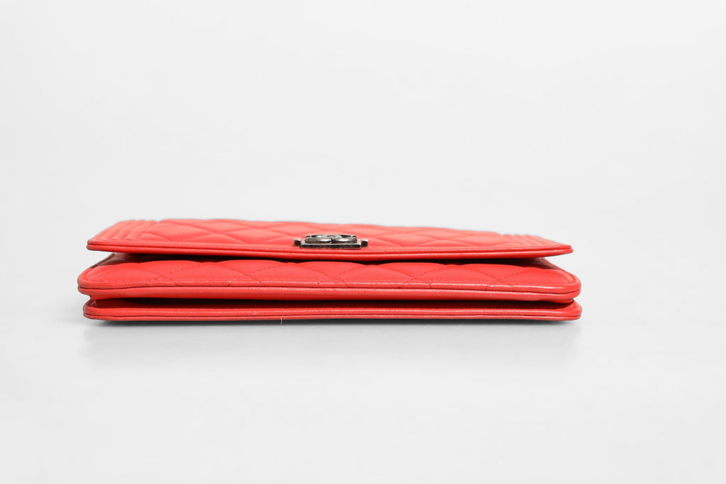 Chanel Red Leather Boy Wallet on Chain