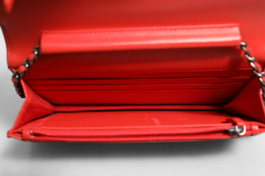 Chanel Red Leather Boy Wallet on Chain