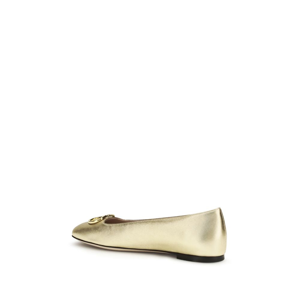 Valentino Garavani Gold Leather Ballet Flats