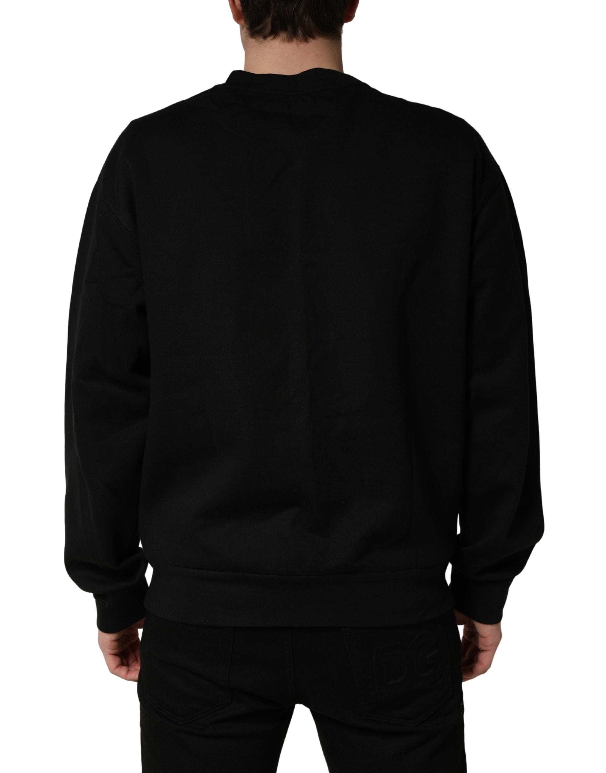 Dolce & Gabbana Black Cotton DG Men CrewNeck Pullover Sweater