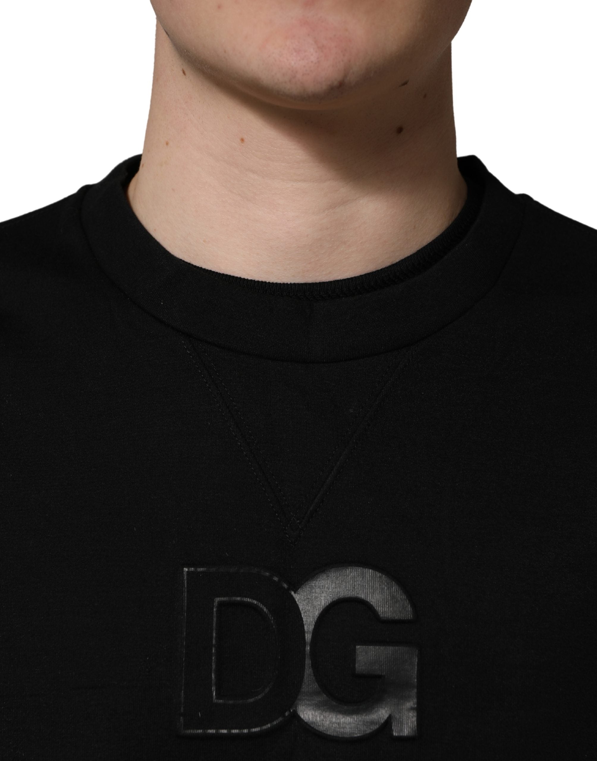 Dolce & Gabbana Black Cotton DG Men CrewNeck Pullover Sweater