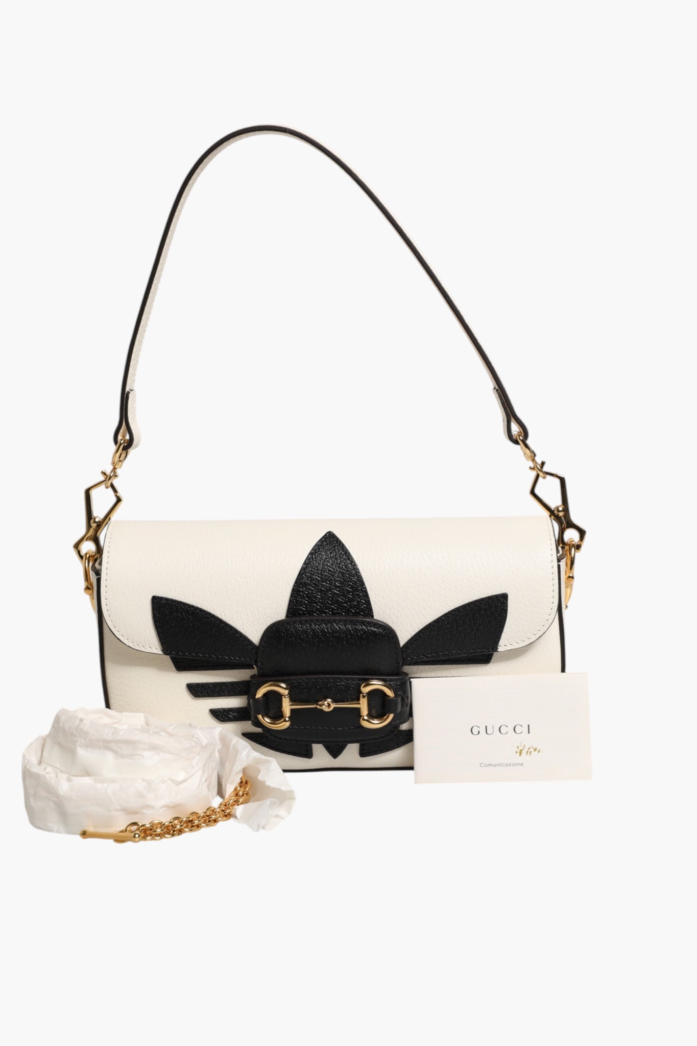 Pre-Owned Gucci x Adidas Horsebit 1955 White Black Calfskin Leather Shoulder Bag White  Women's A (Excellent — Like New)