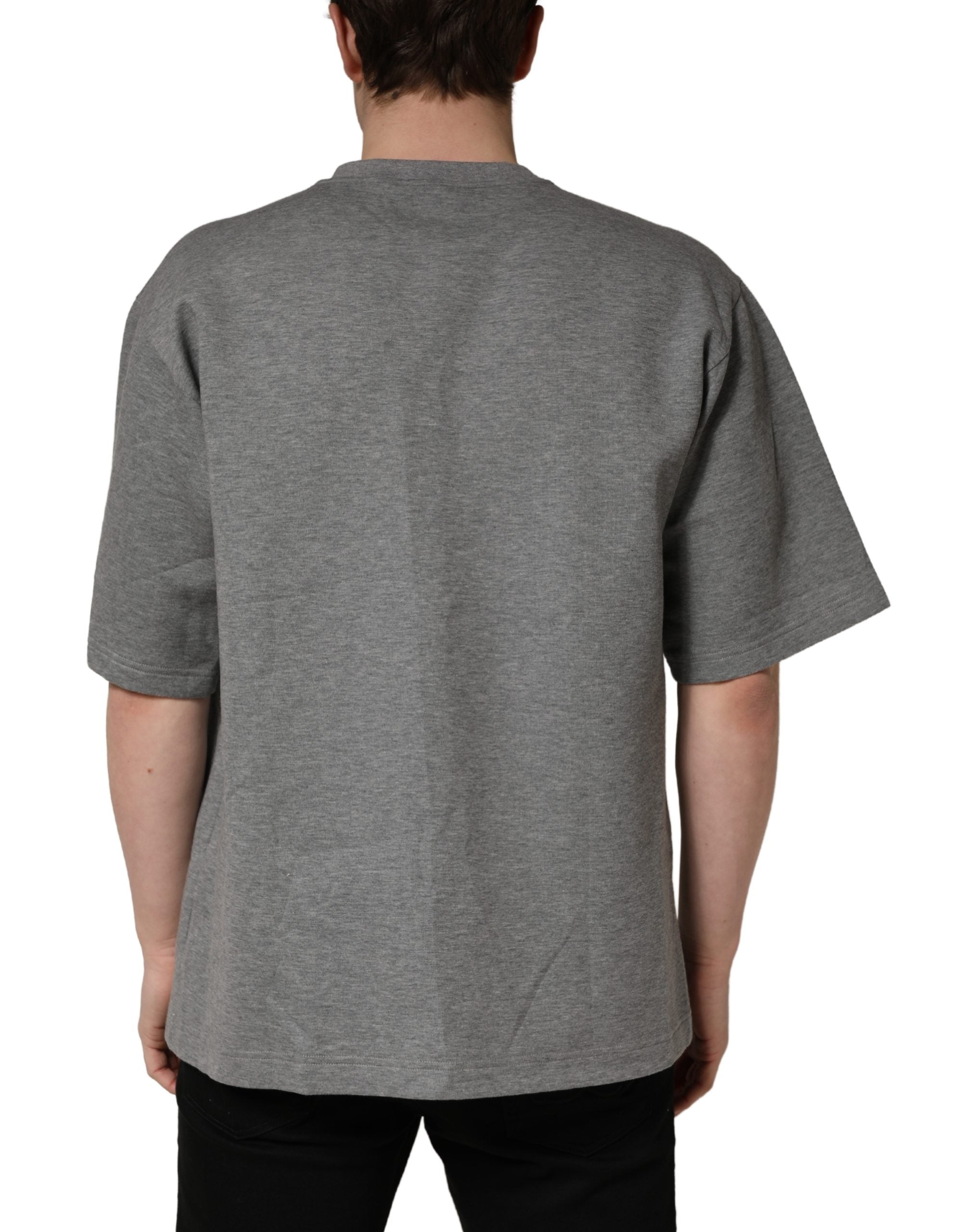 Dolce & Gabbana Gray Cotton Logo Appliqué CrewNeck T-shirt