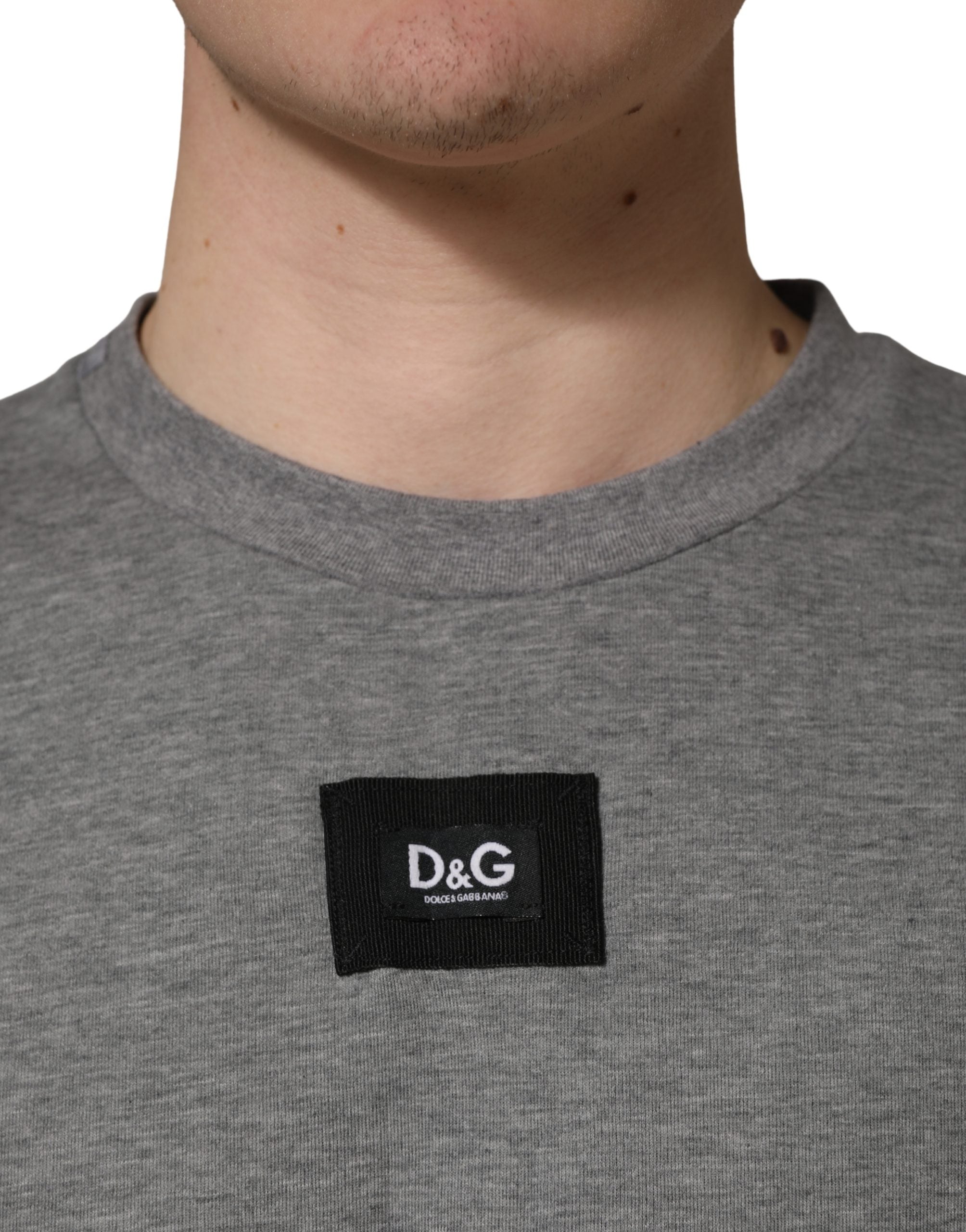 Dolce & Gabbana Gray Cotton Logo Appliqué CrewNeck T-shirt