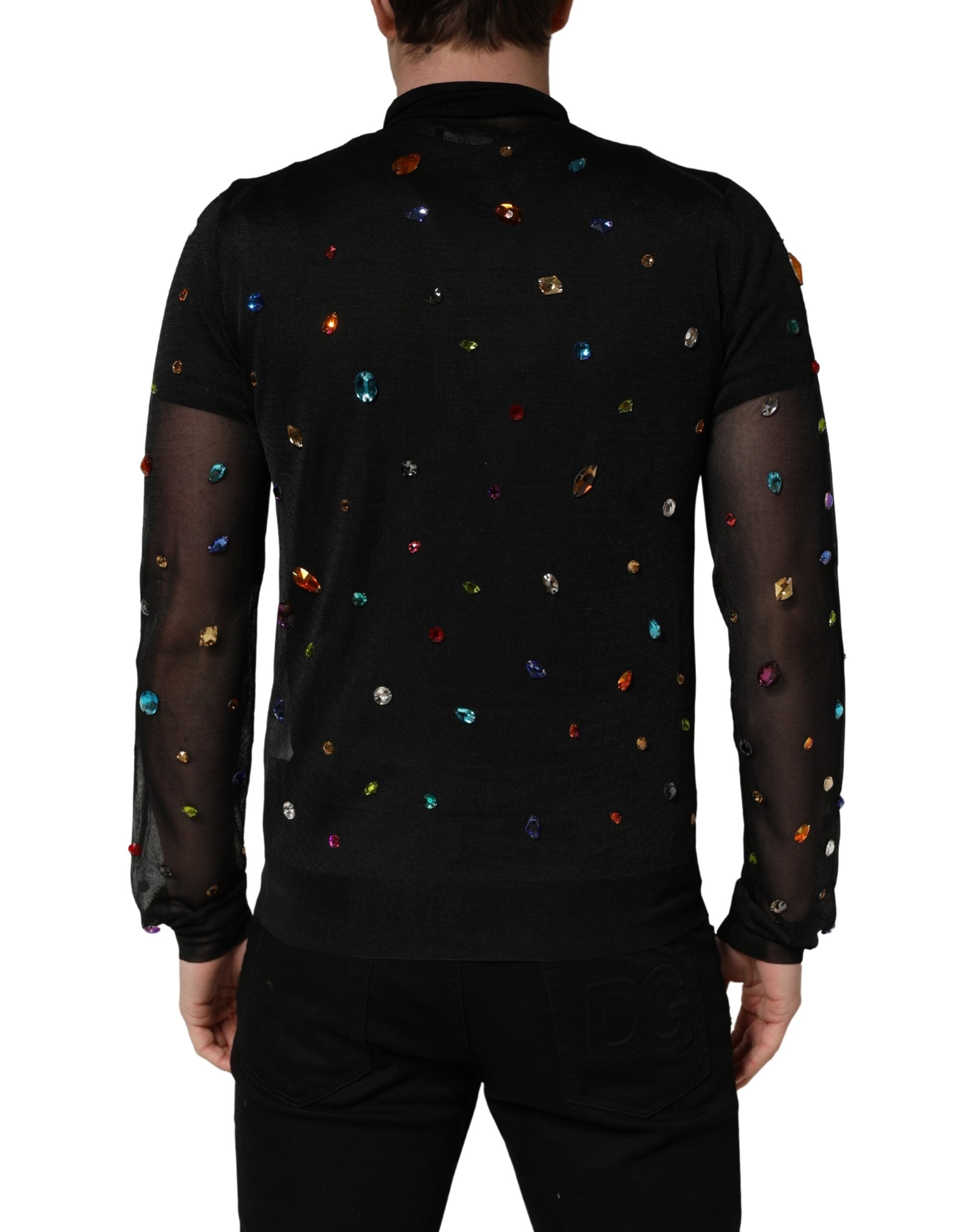 Dolce & Gabbana Black Crystal Embellished TurtleNeck Sweater