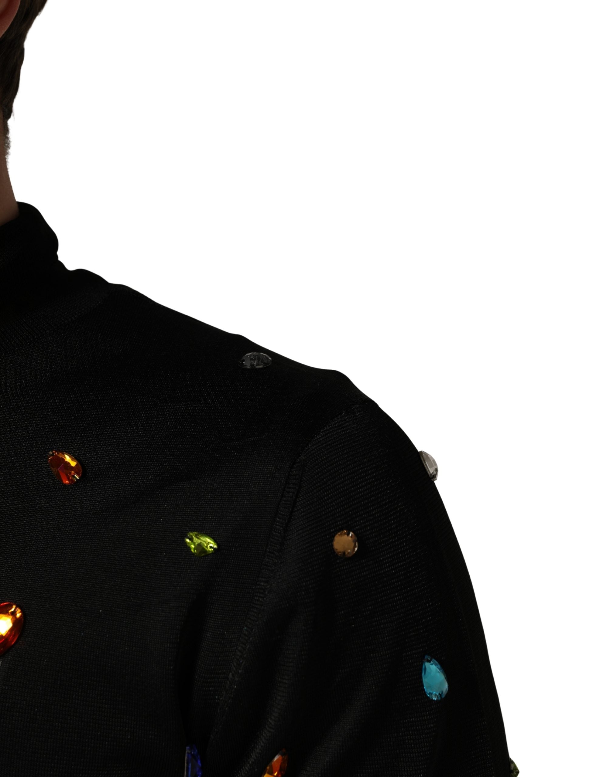 Dolce & Gabbana Black Crystal Embellished TurtleNeck Sweater