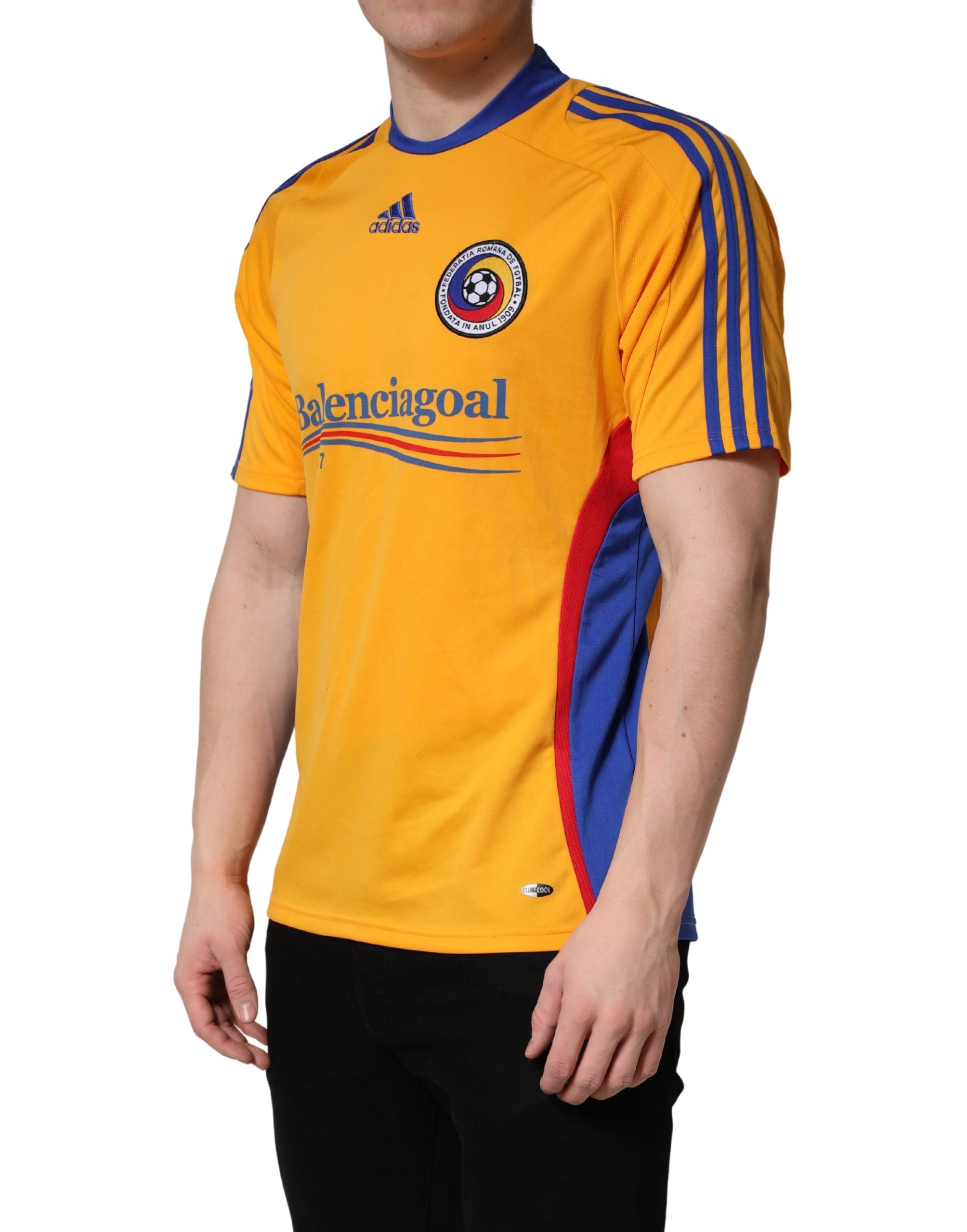 Adidas Yellow Polyester Balenciagoal CrewNeck Jersey T-shirt