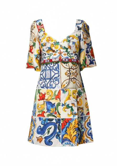 Dolce & Gabbana Multicolor Majolica Print Cotton Mini Dress