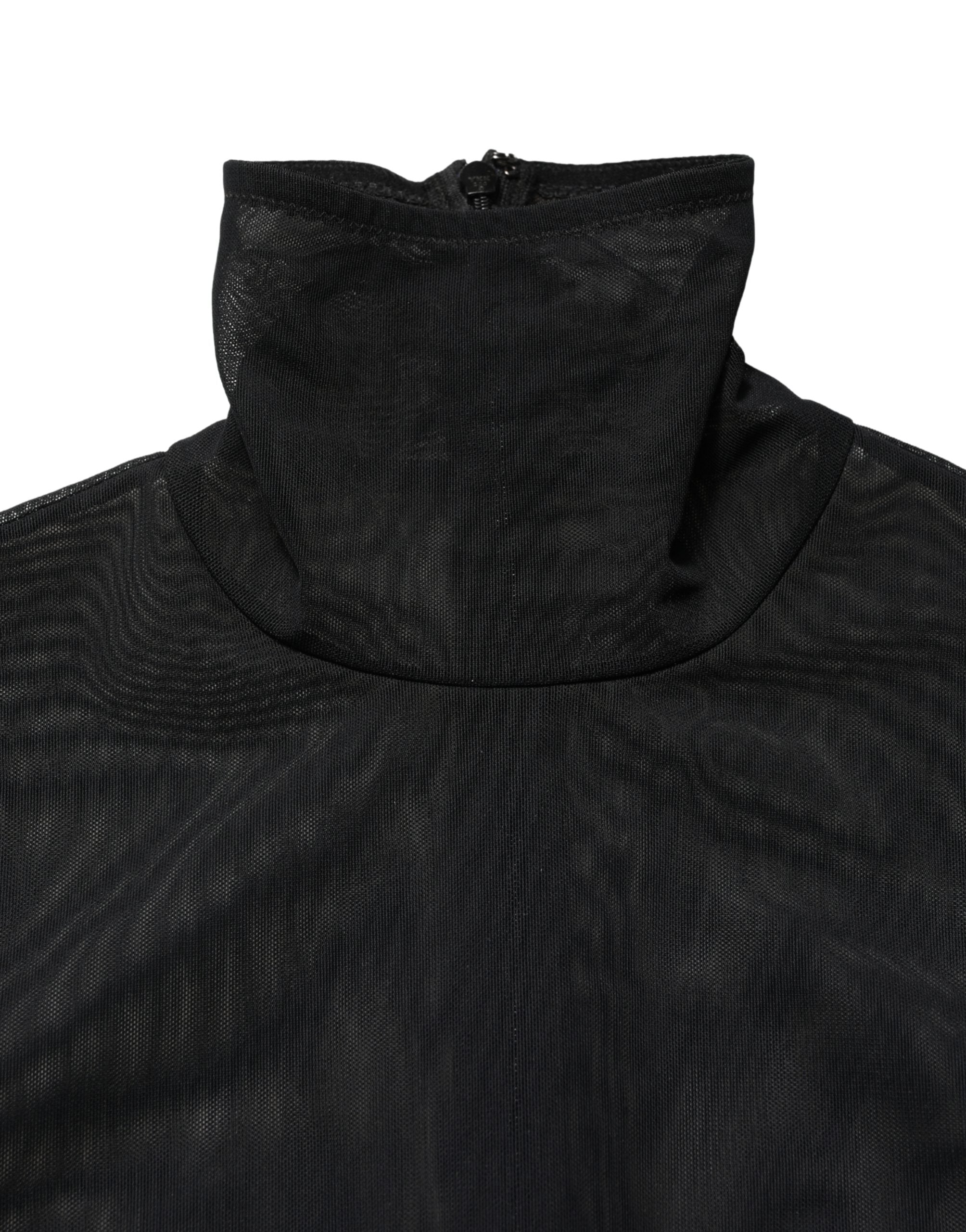 Dolce & Gabbana Black Nylon Sheer Turtleneck Jumpsuit Dress