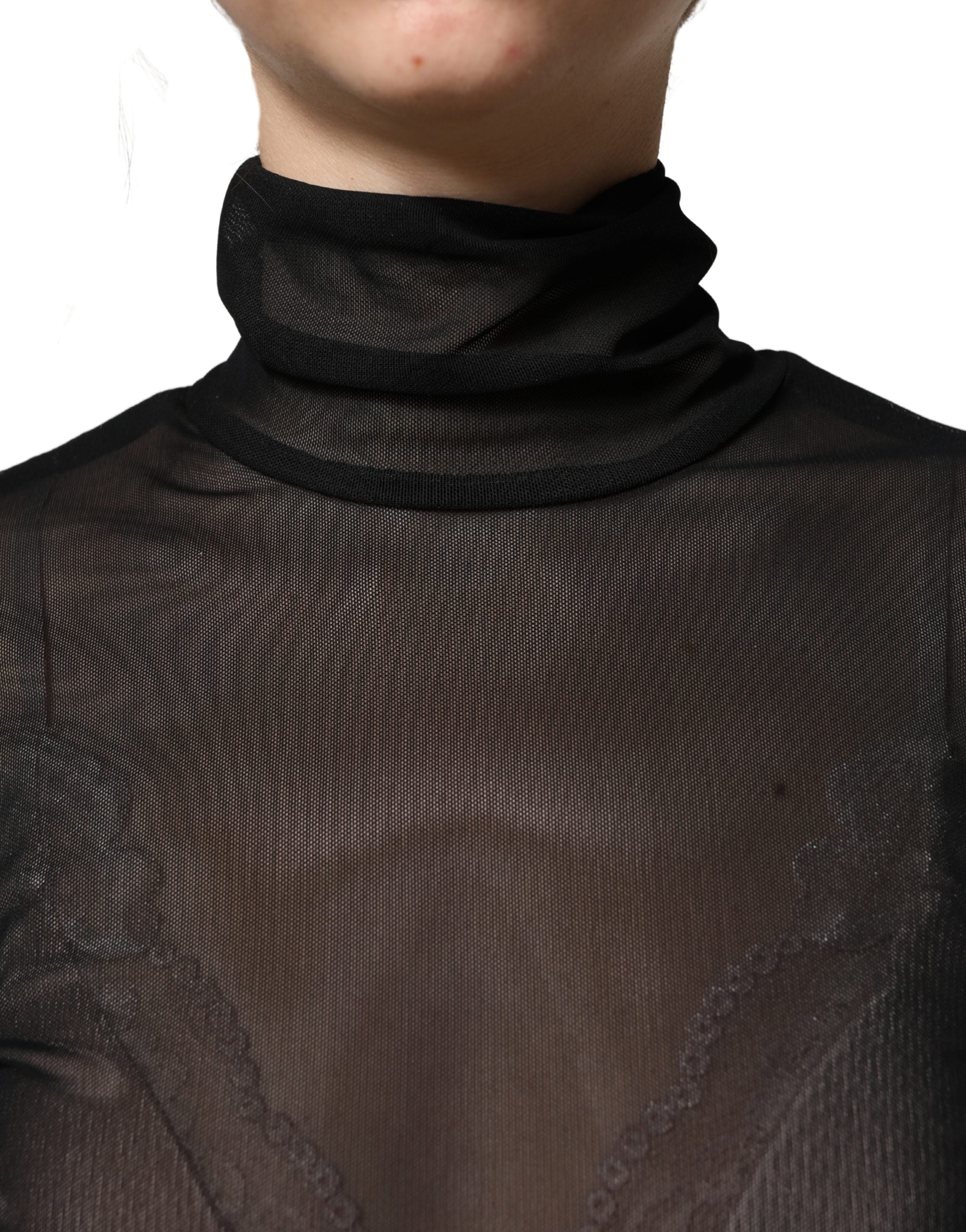 Dolce & Gabbana Black Nylon Sheer Turtleneck Jumpsuit Dress