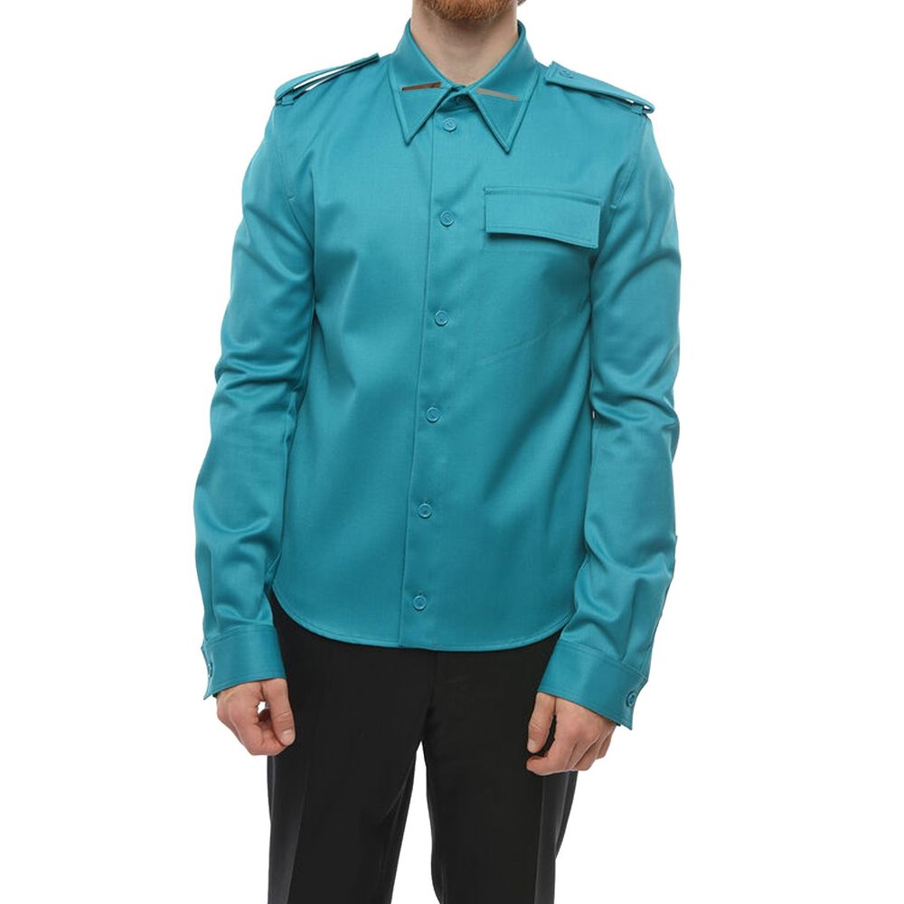 Bottega Veneta Teal Blue Grain De Poudre Wool Shirt
