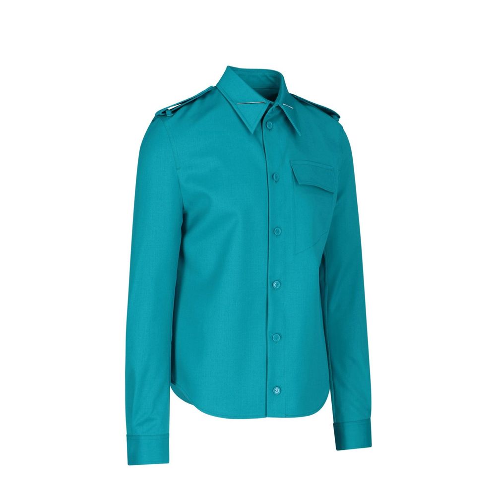 Bottega Veneta Teal Blue Grain De Poudre Wool Shirt