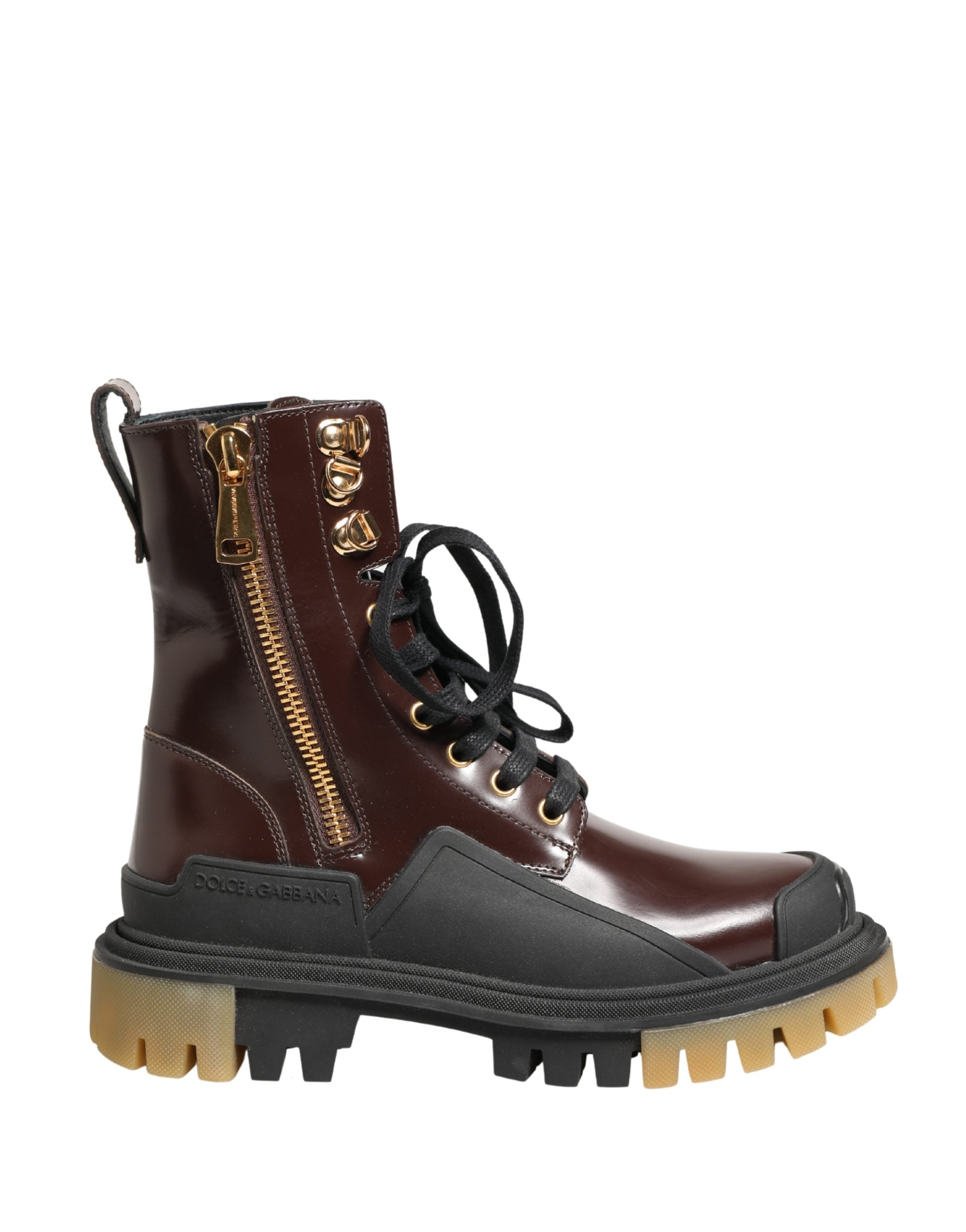 Dolce & Gabbana Maroon Leather Lace Up Biker Boots Shoes