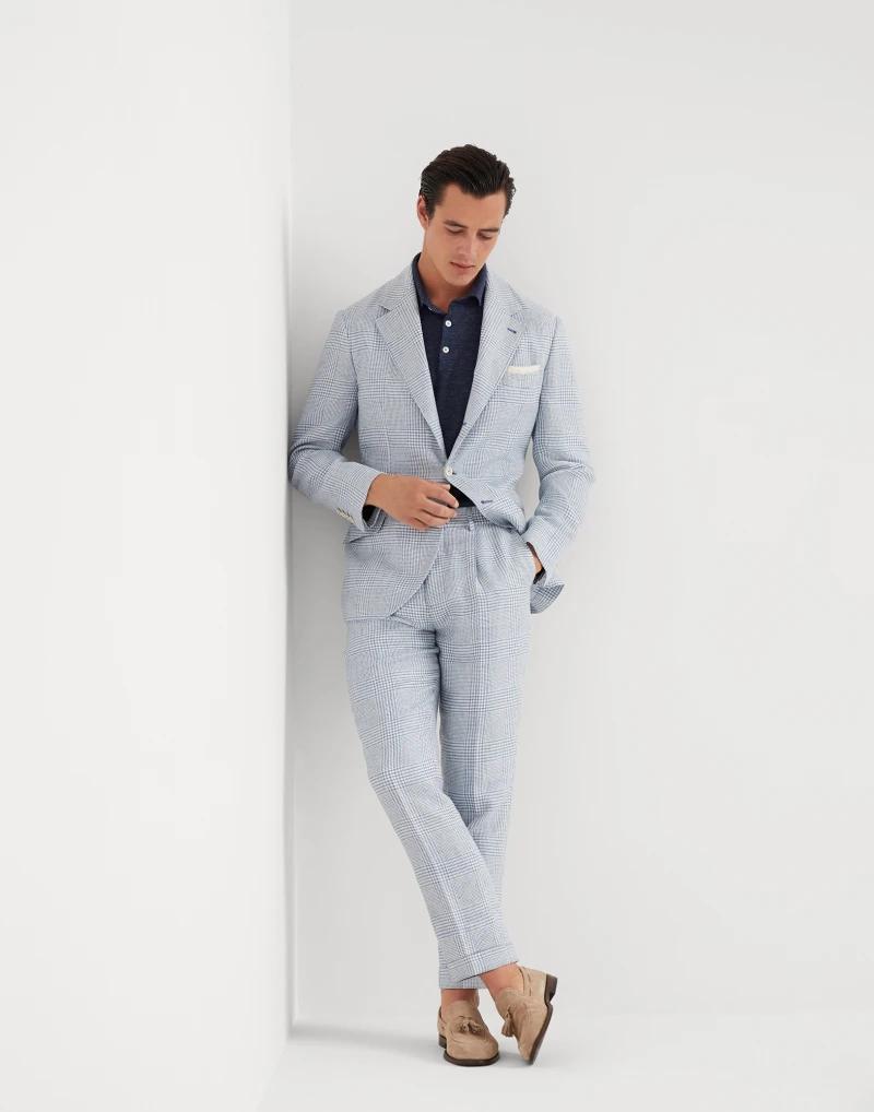 Brunello Cucinelli Light Blue Linen Casual Pants