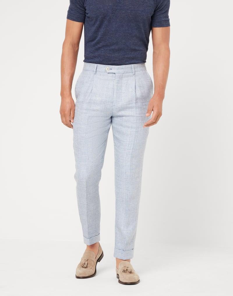 Brunello Cucinelli Light Blue Linen Casual Pants