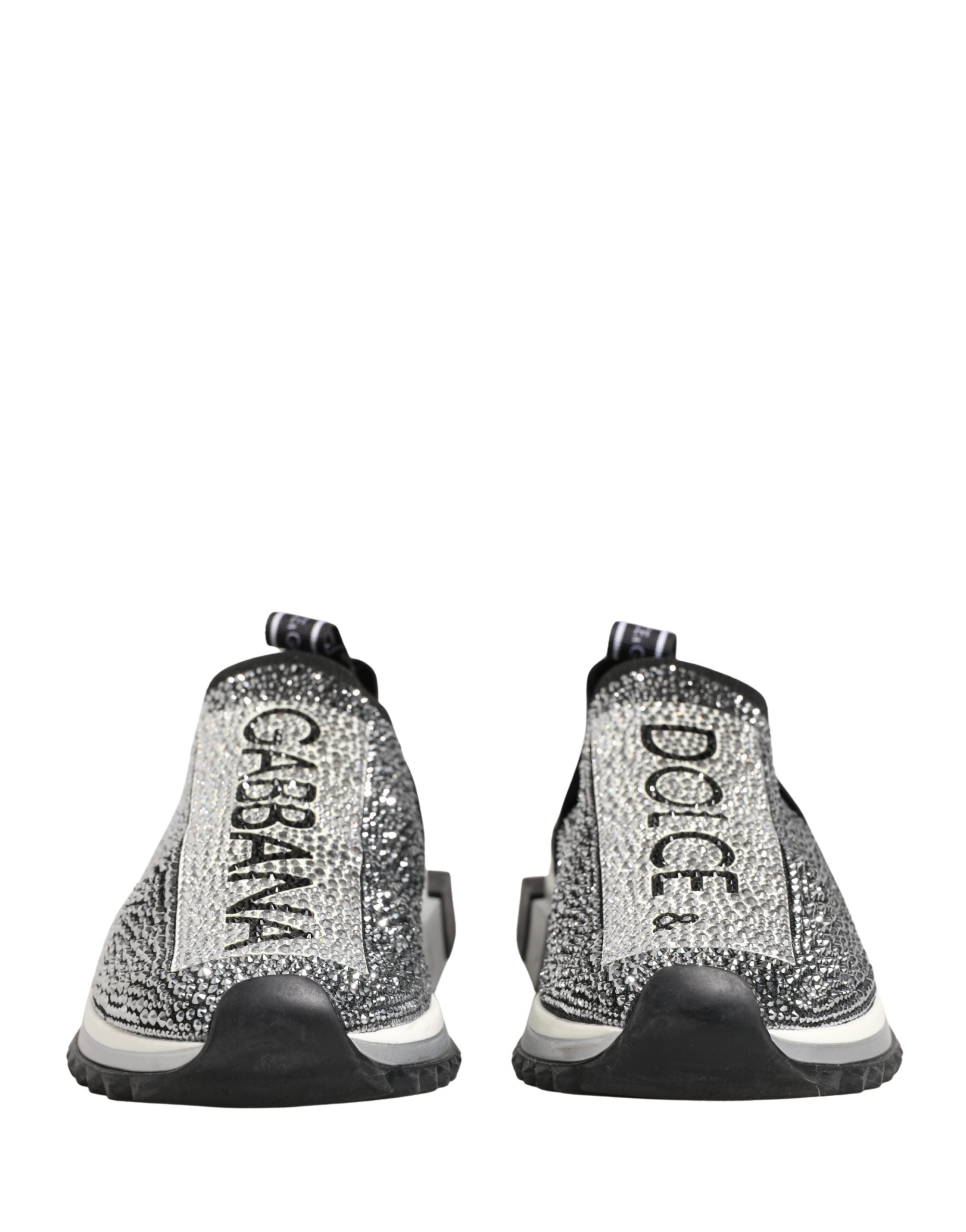 Dolce & Gabbana Silver Crystal Logo Slip On Sorrento Sneakers Shoes