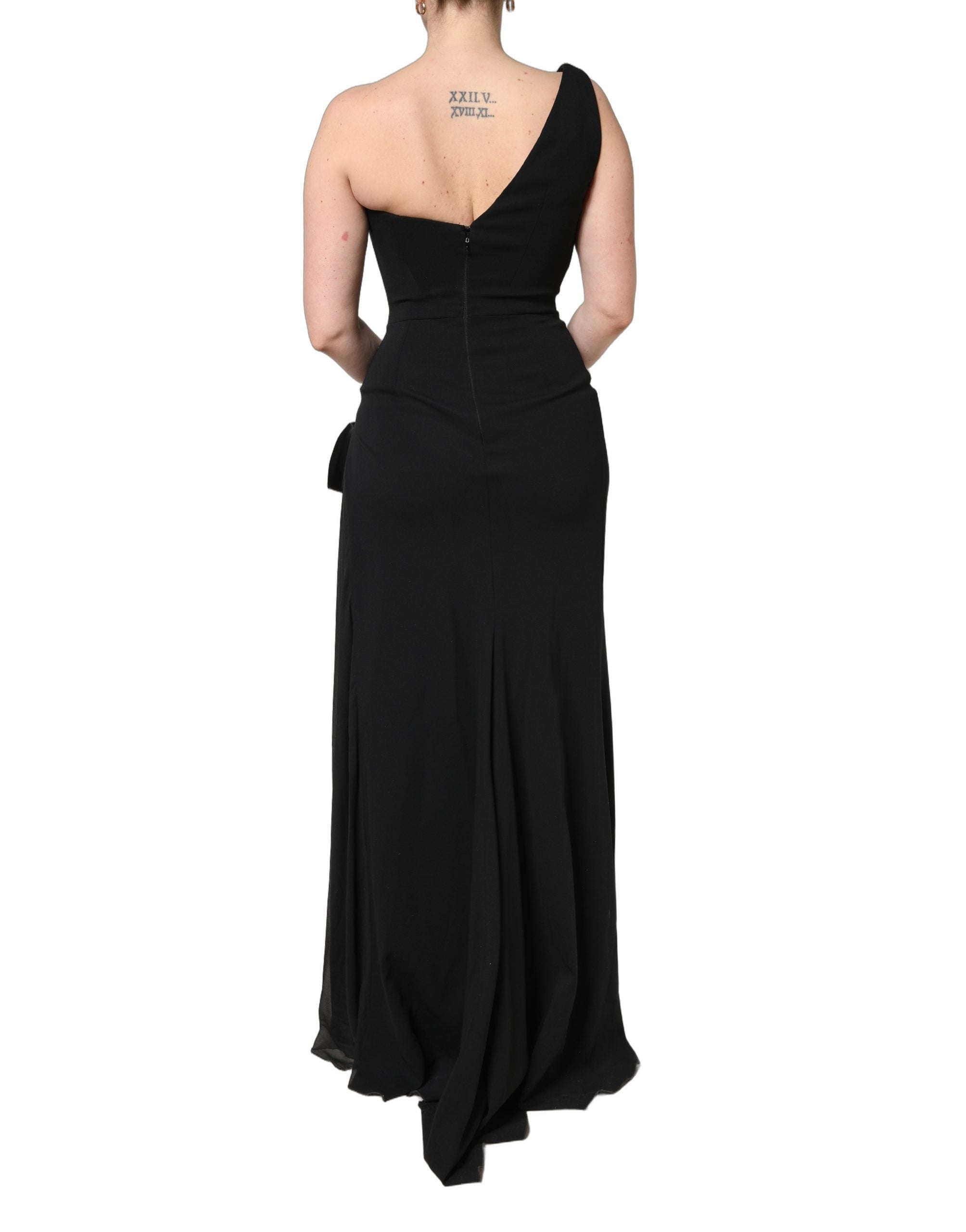 Dolce & Gabbana Black One Shoulder Neckline Long Gown Dress