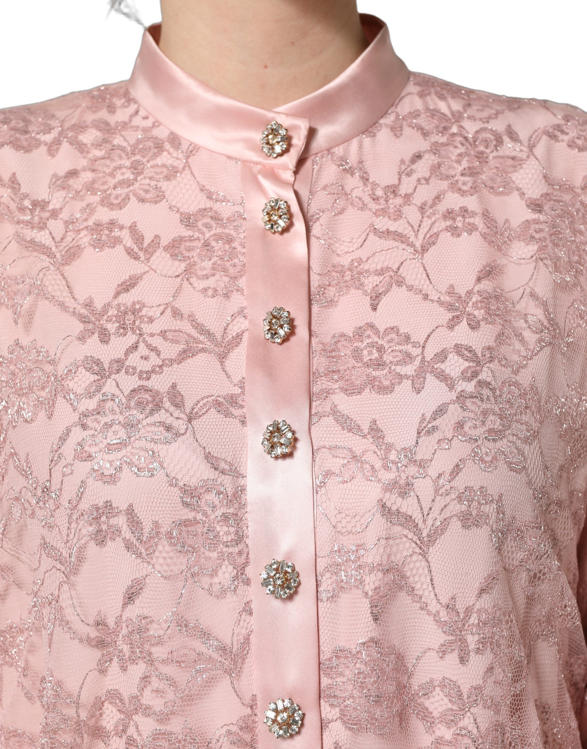 Dolce & Gabbana Pink Corded Floral Lace Kaftan Midi Dress