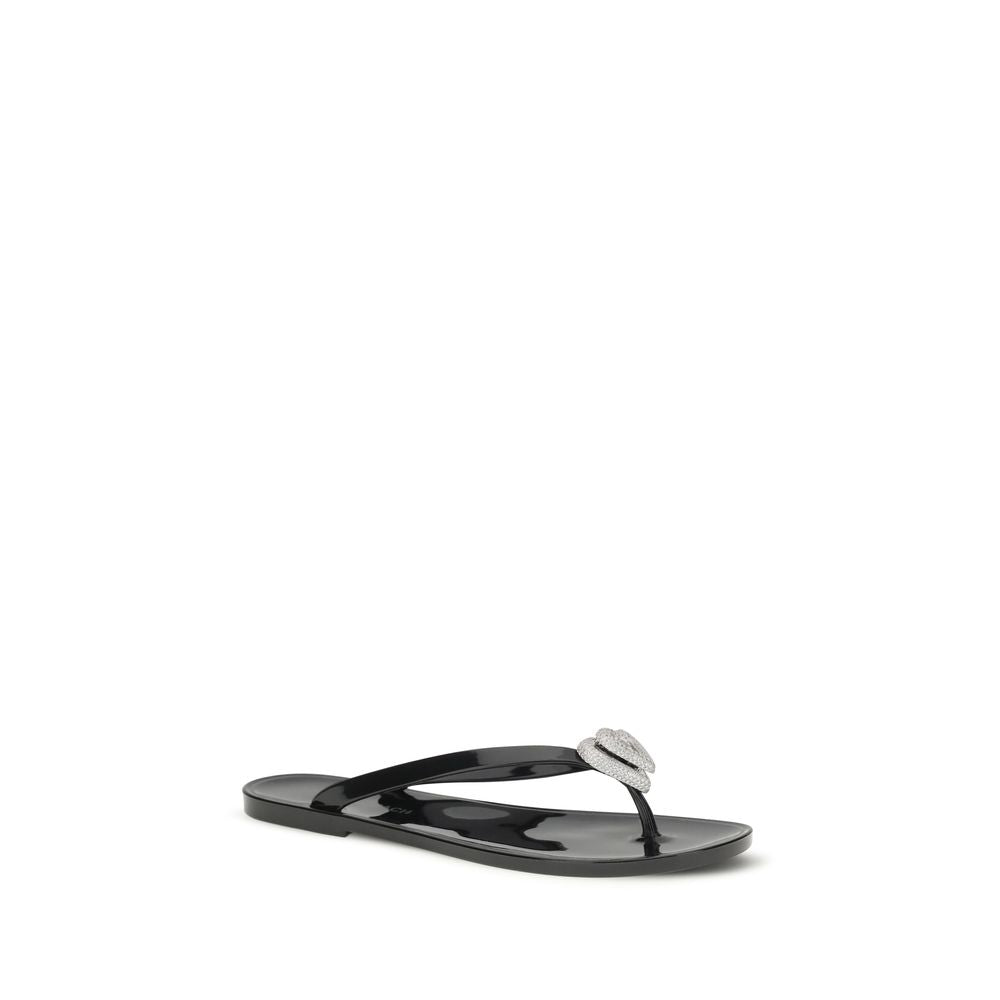 MACH & MACH Black Rubber Double Heart Thong Sandals