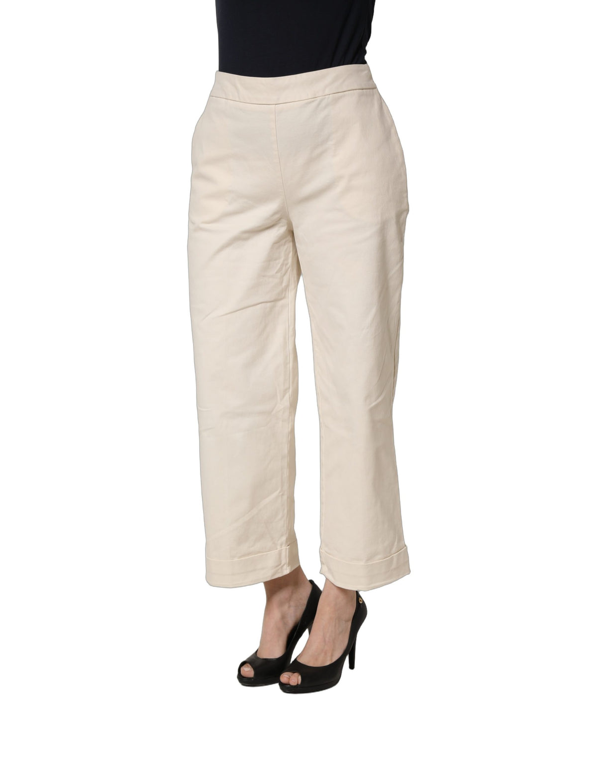 Alpha Studio Beige High Waist Straight Capri Cropped Trouser Pants