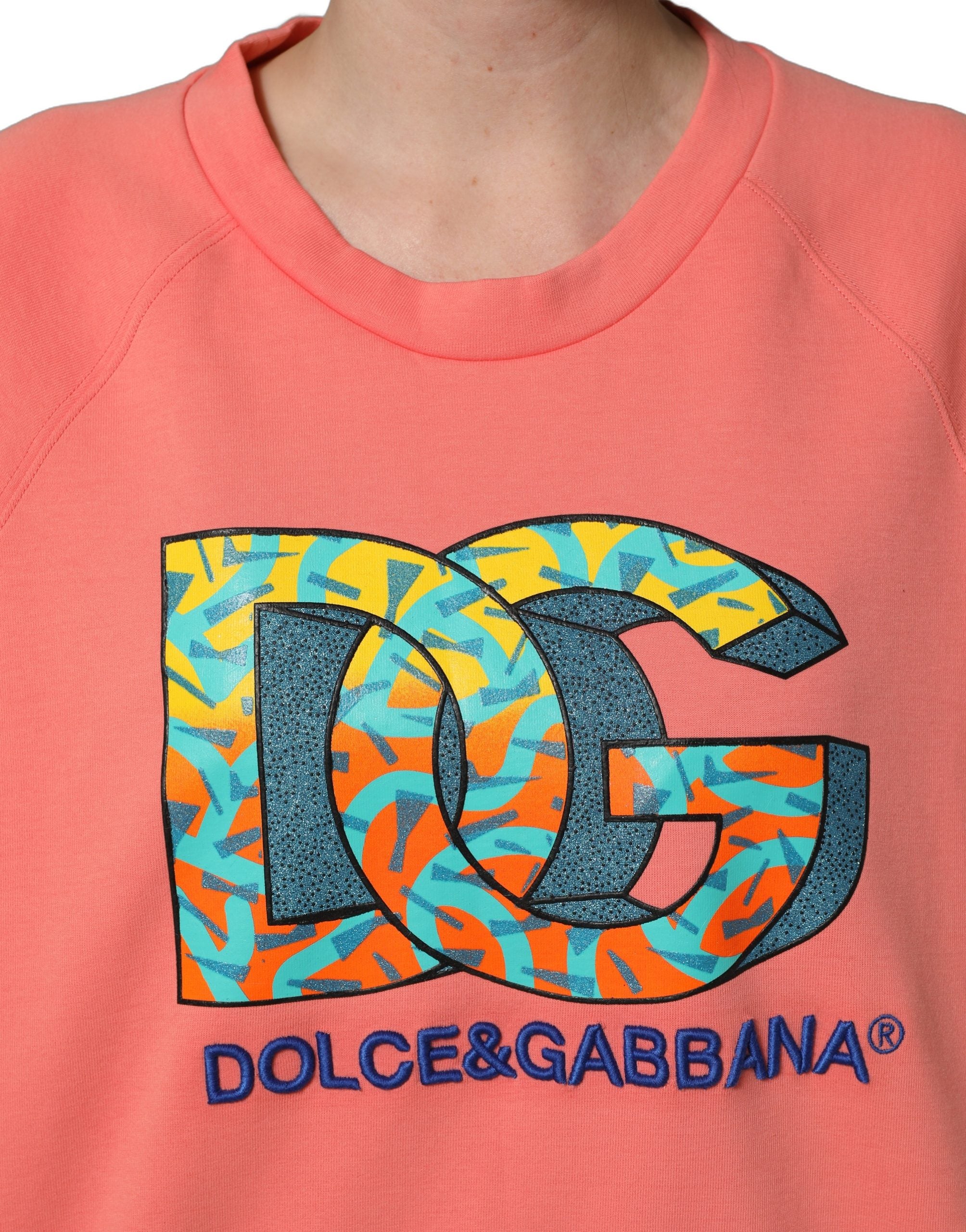 Dolce & Gabbana Pink Graphic Crew Neck Cropped Sweatshirt Sweater