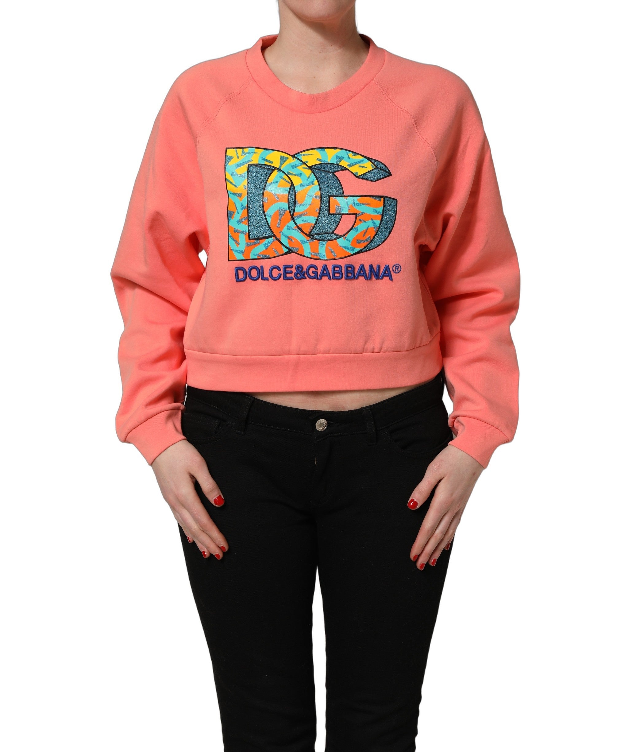 Dolce & Gabbana Pink Graphic Crew Neck Cropped Sweatshirt Sweater